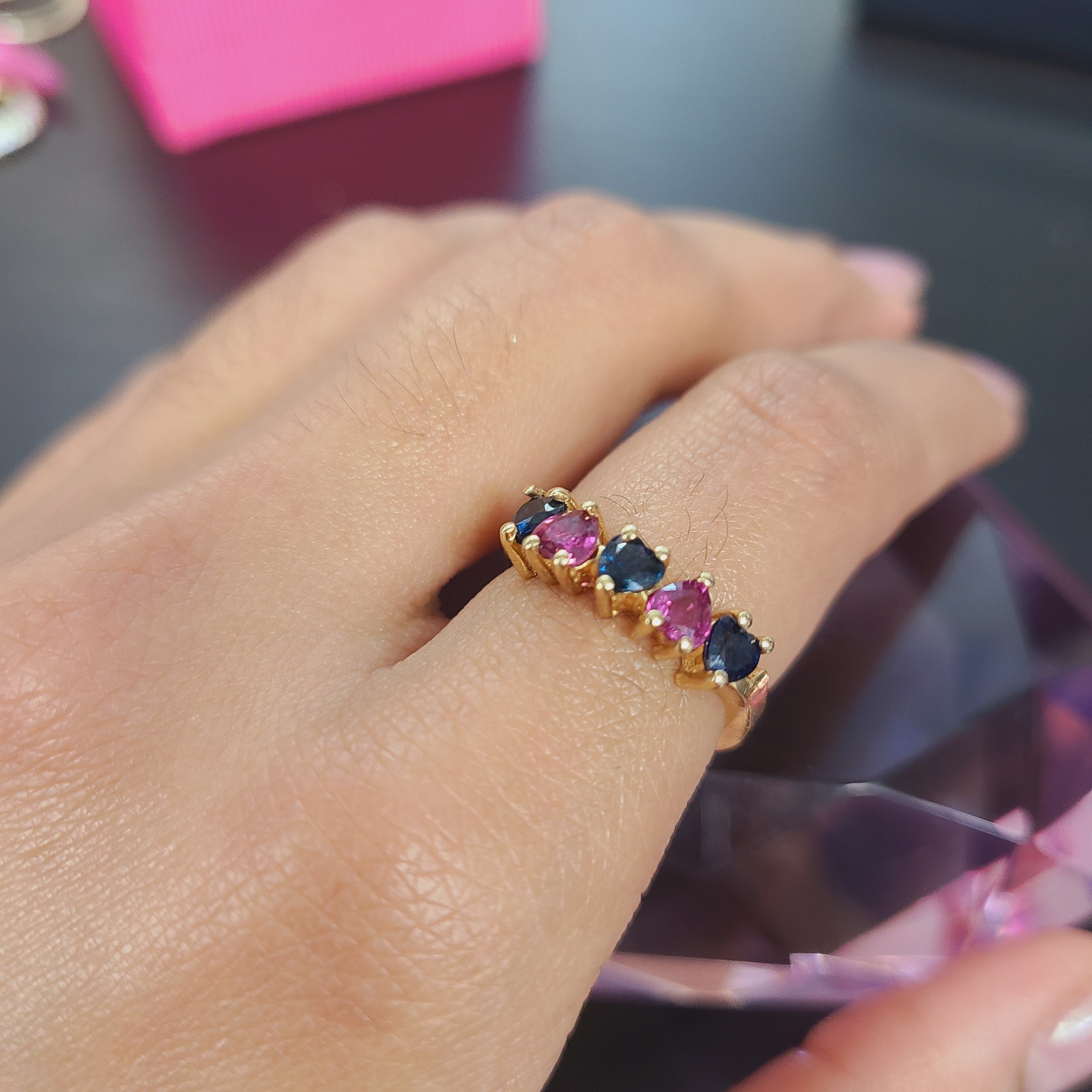 Natural Heart Ruby & Sapphire Yellow Gold Ring Size 5