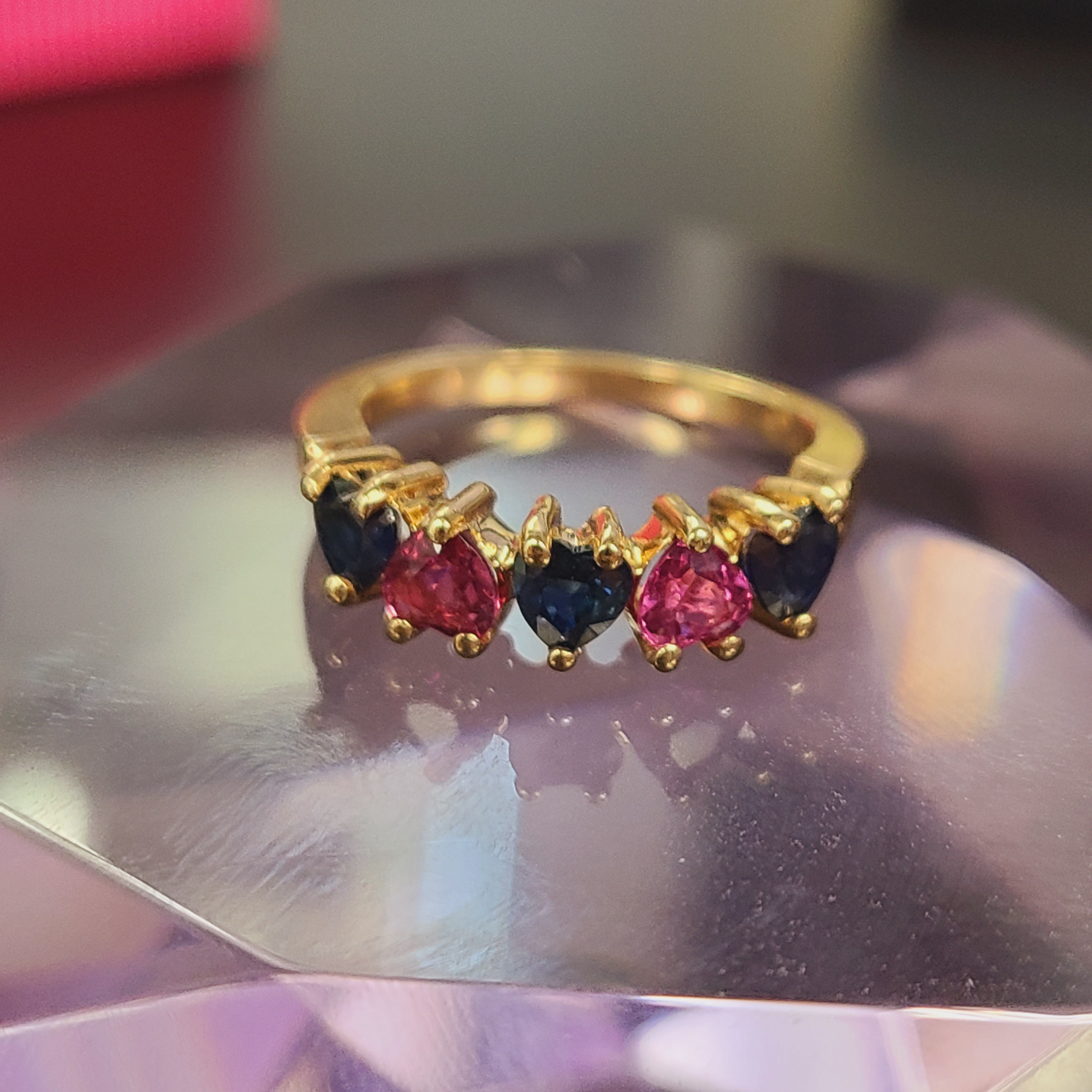 Natural Heart Ruby & Sapphire Yellow Gold Ring Size 5