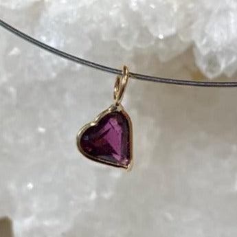 1CT Purple Rhodolite Garnet Heart 14K Yellow Gold Pendant Charm 11x6mm