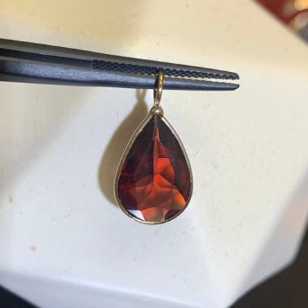 4CT Red Pear Garnet Solid 14K Yellow Gold Pendant Charm .75"