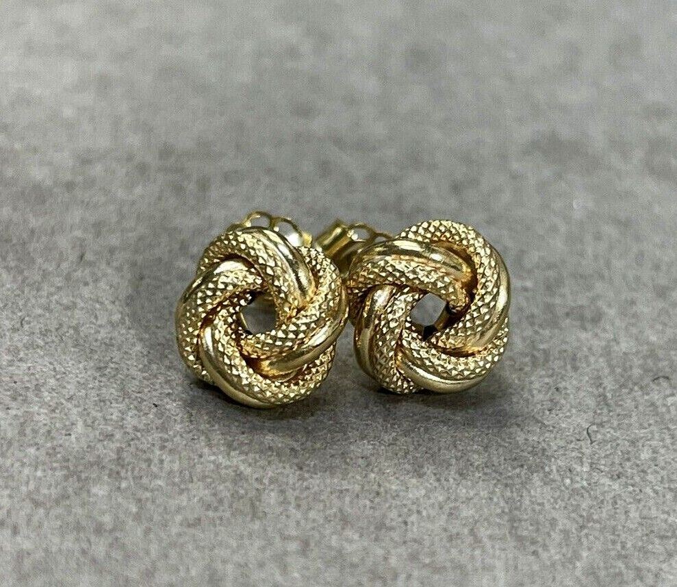 Textured Knot Earrings in Solid 14K Yellow Gold 8mm Studs with Posts .83g