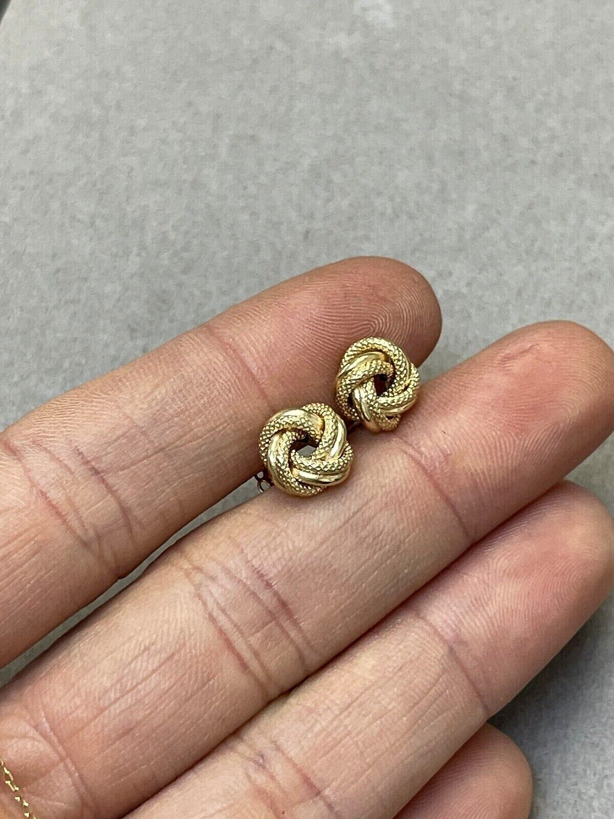 Textured Knot Earrings in Solid 14K Yellow Gold 8mm Studs with Posts .83g