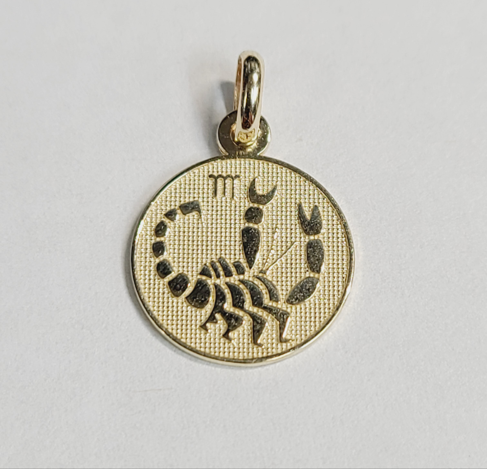 14K Yellow Gold Scorpio Horoscope Charm Pendant .67"