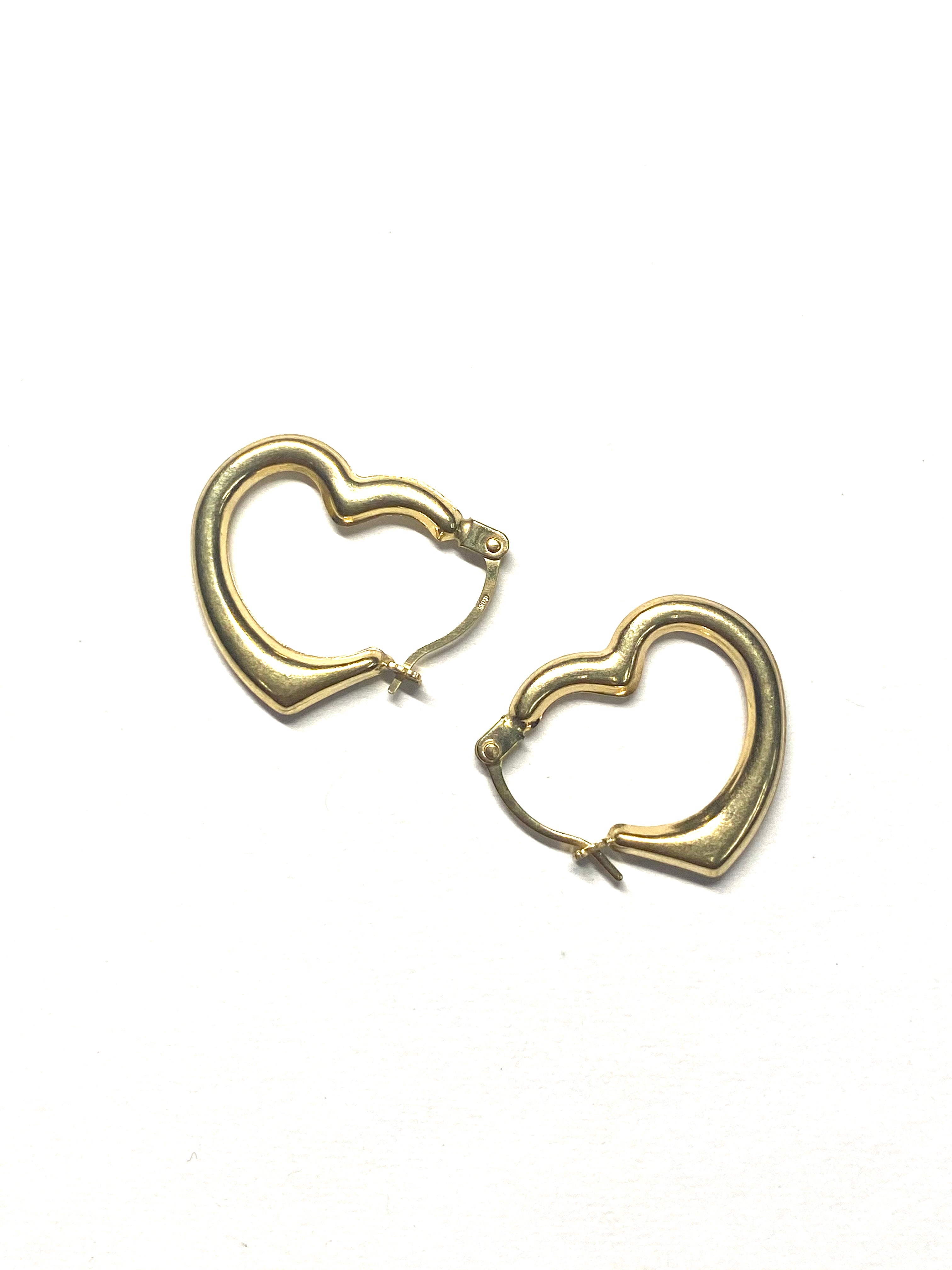 Solid 10K Yellow Gold Puffy Heart Hoops Earrings 1.5"