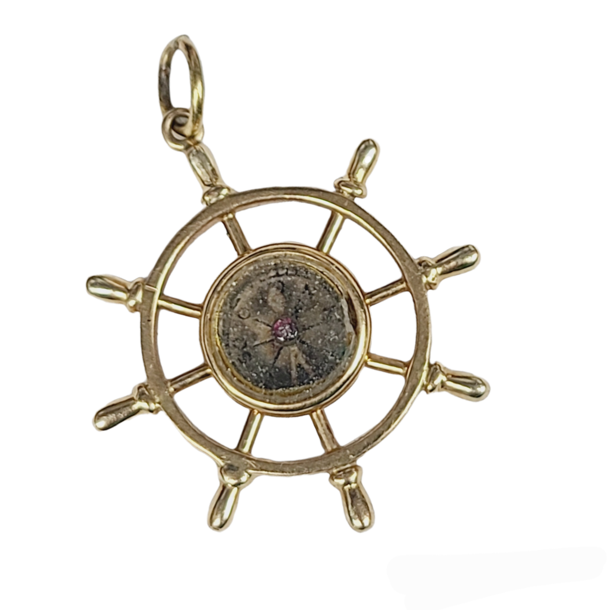 18K Yellow Gold Antique Working Compass Charm Pendant