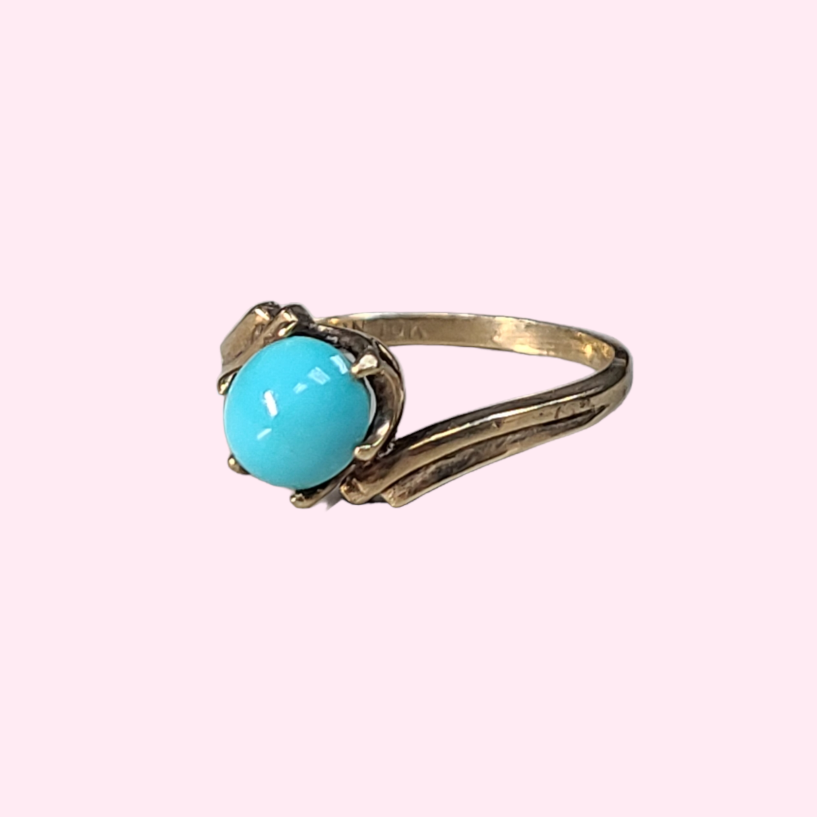 Solid 10K Antique Turquoise Ring Size 6.5