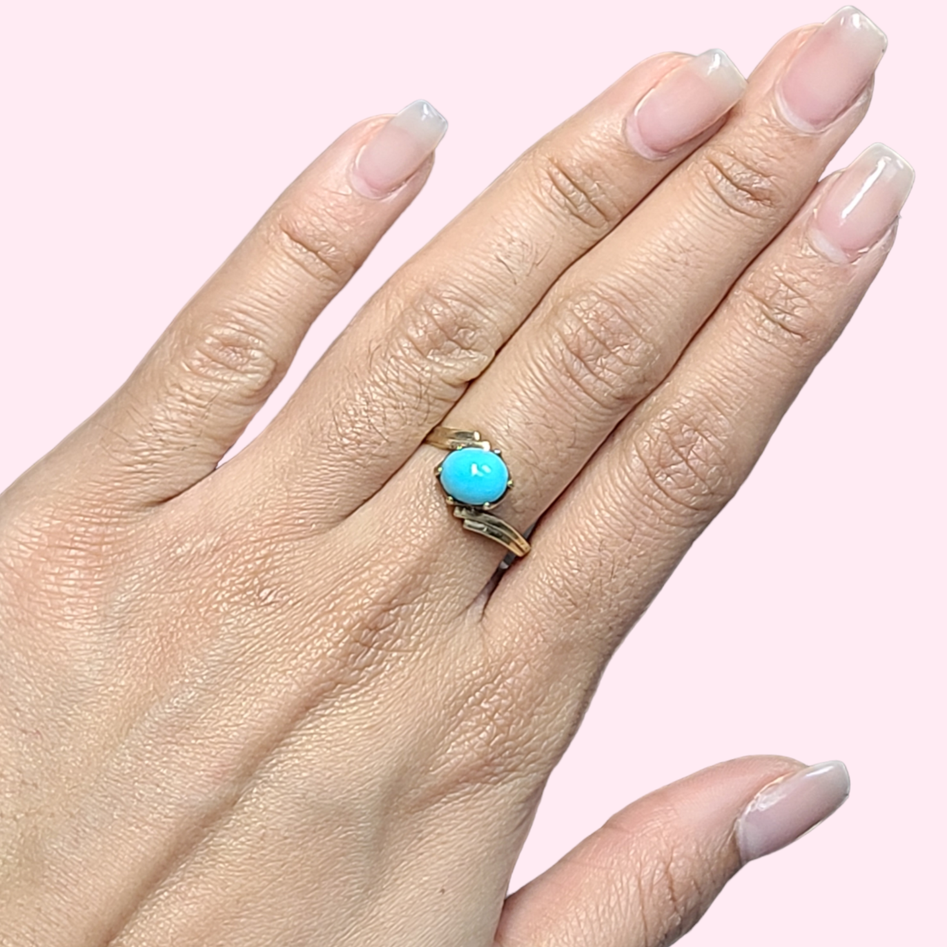 Solid 10K Antique Turquoise Ring Size 6.5