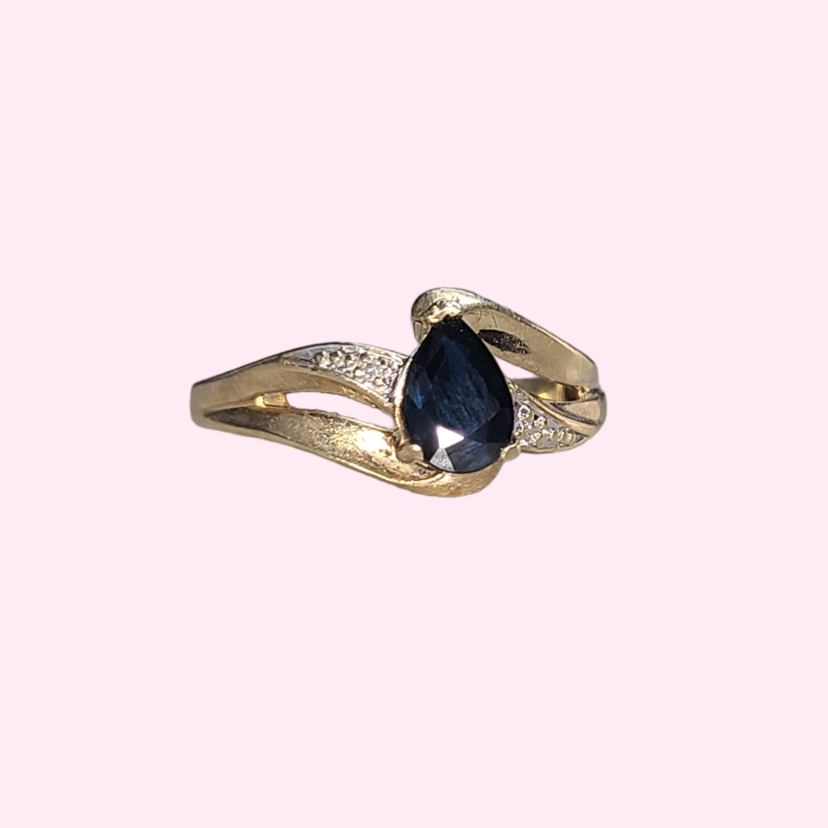 10K Yellow Gold Sapphire Diamond Ring Size 6.25