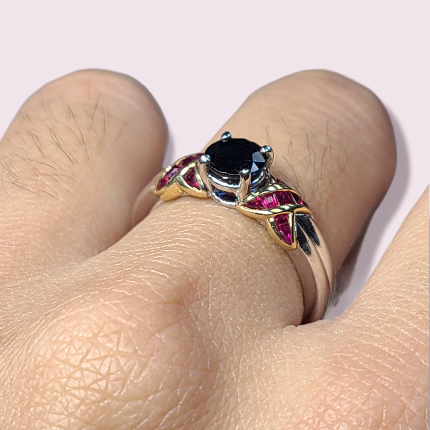 Platinum & 18K Yellow Gold Sapphire and Ruby Ring Size 6.25