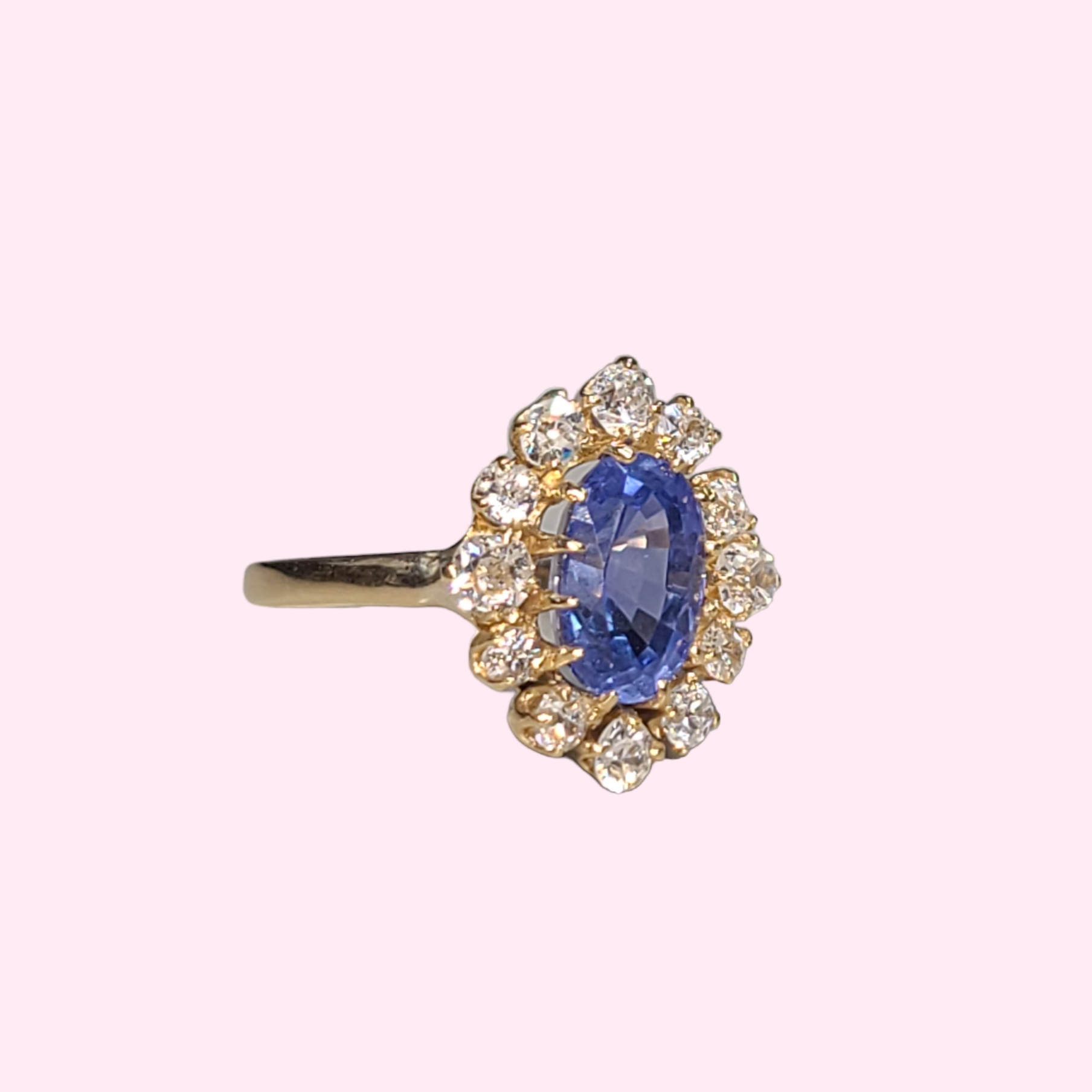 Natural Sapphire & Diamond Halo Ring Size 3