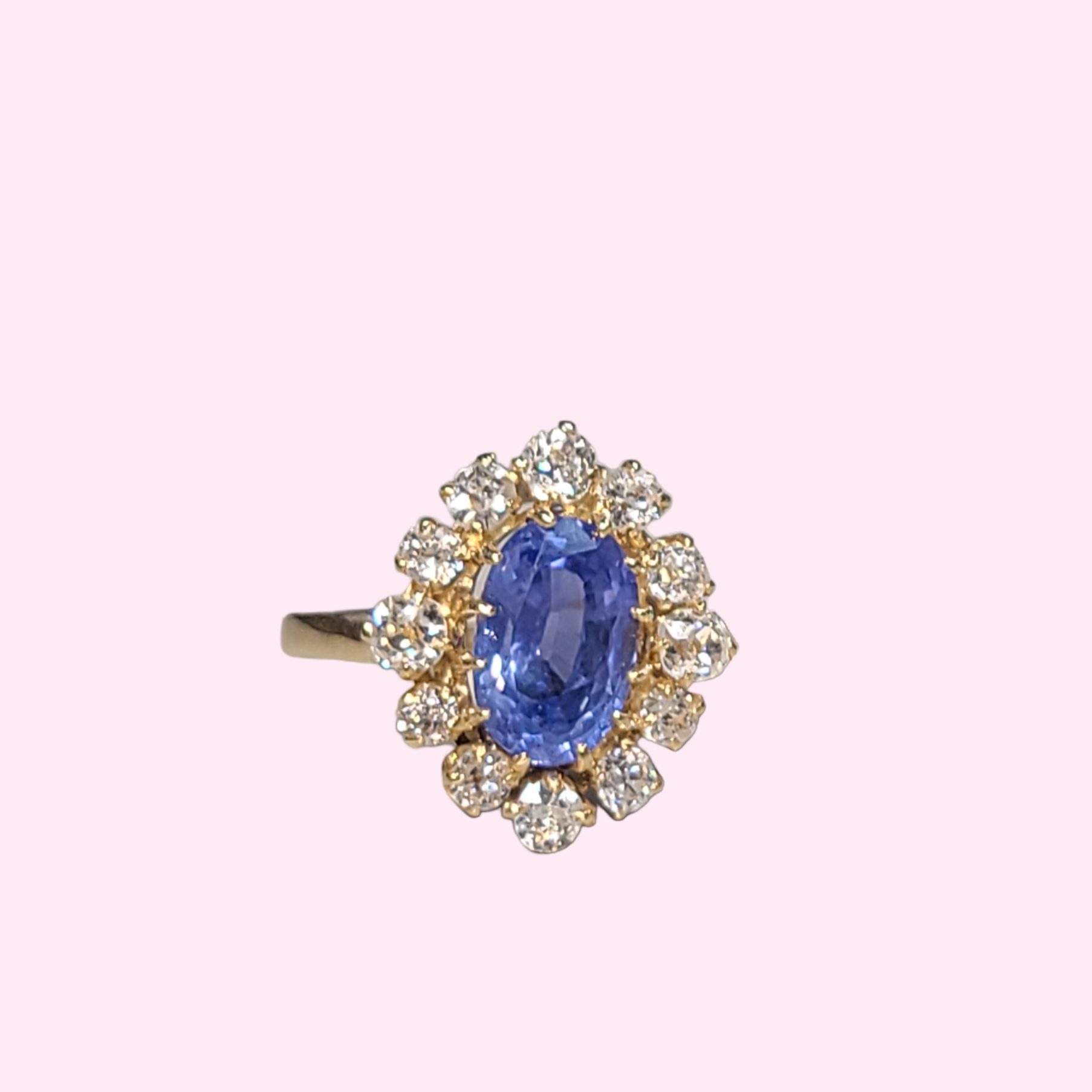 Natural Sapphire & Diamond Halo Ring Size 3