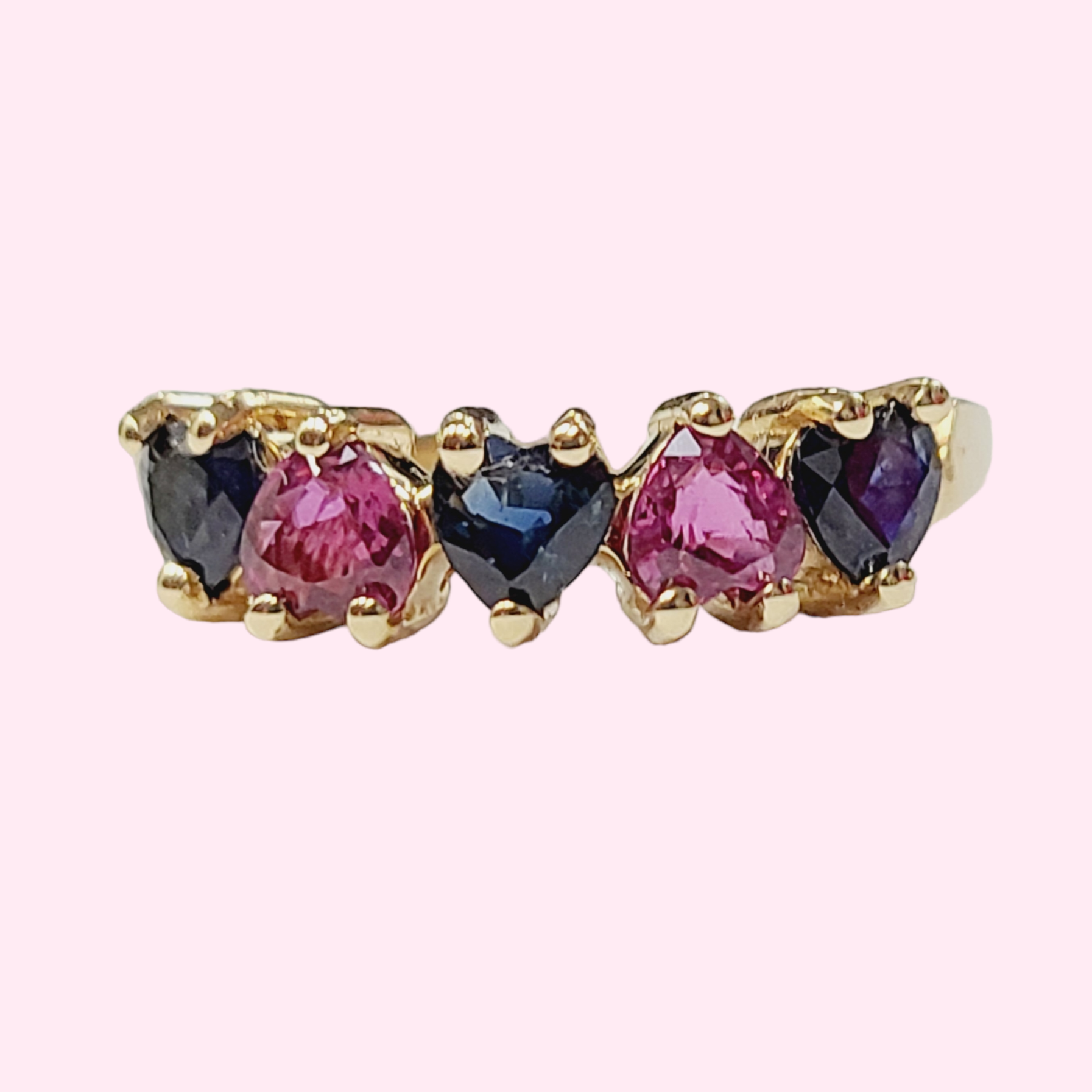 Natural Heart Ruby & Sapphire Yellow Gold Ring Size 5