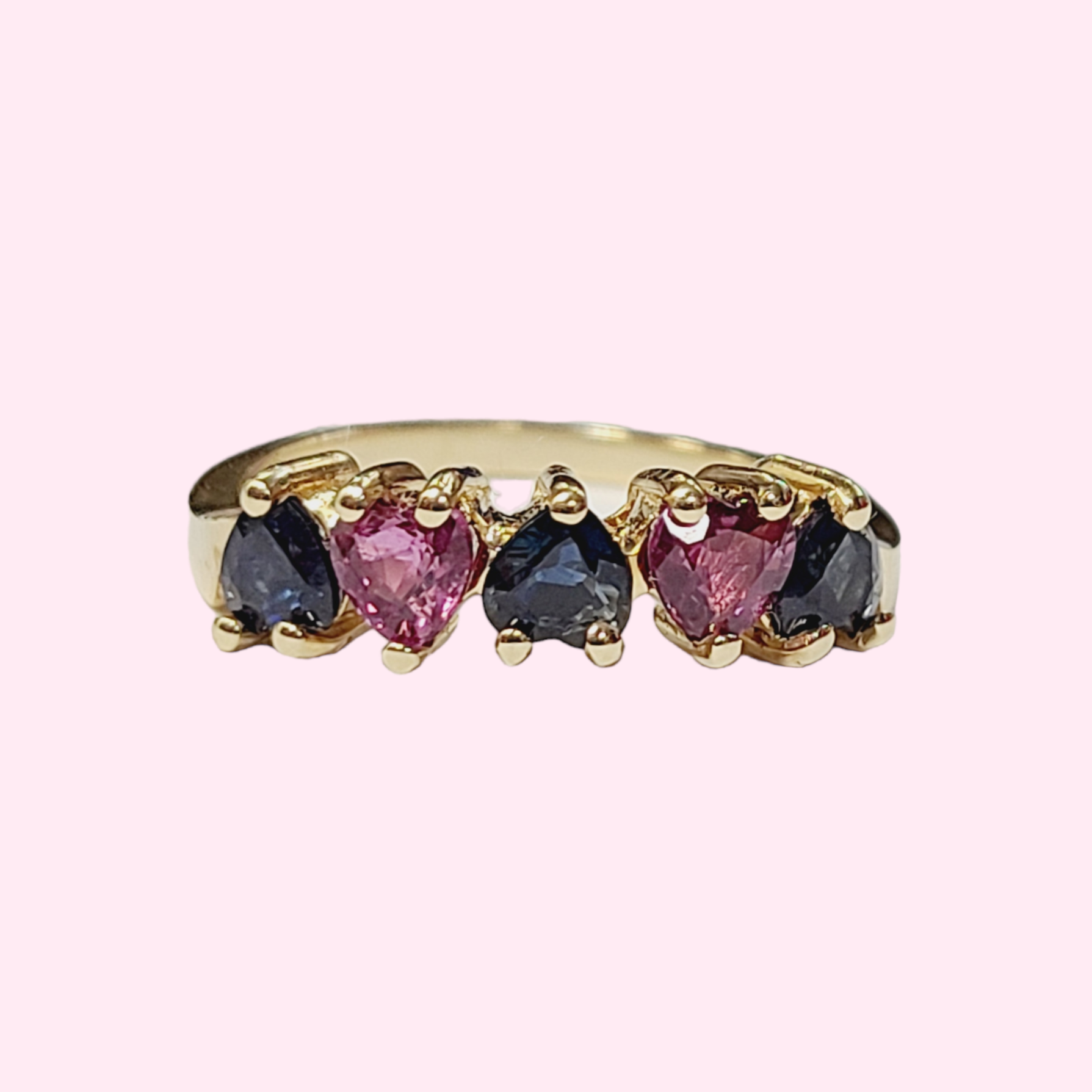 Natural Heart Ruby & Sapphire Yellow Gold Ring Size 5