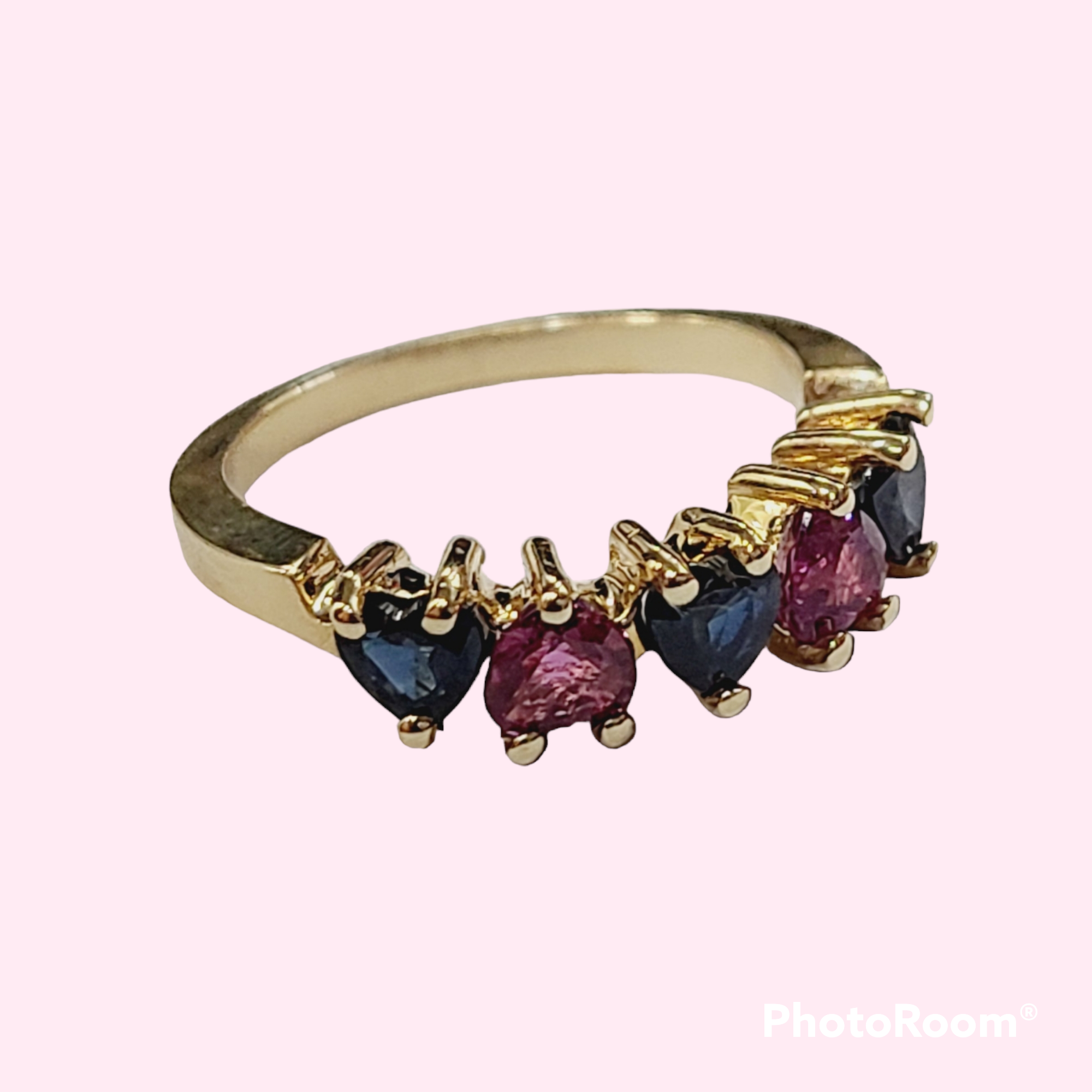 Natural Heart Ruby & Sapphire Yellow Gold Ring Size 5