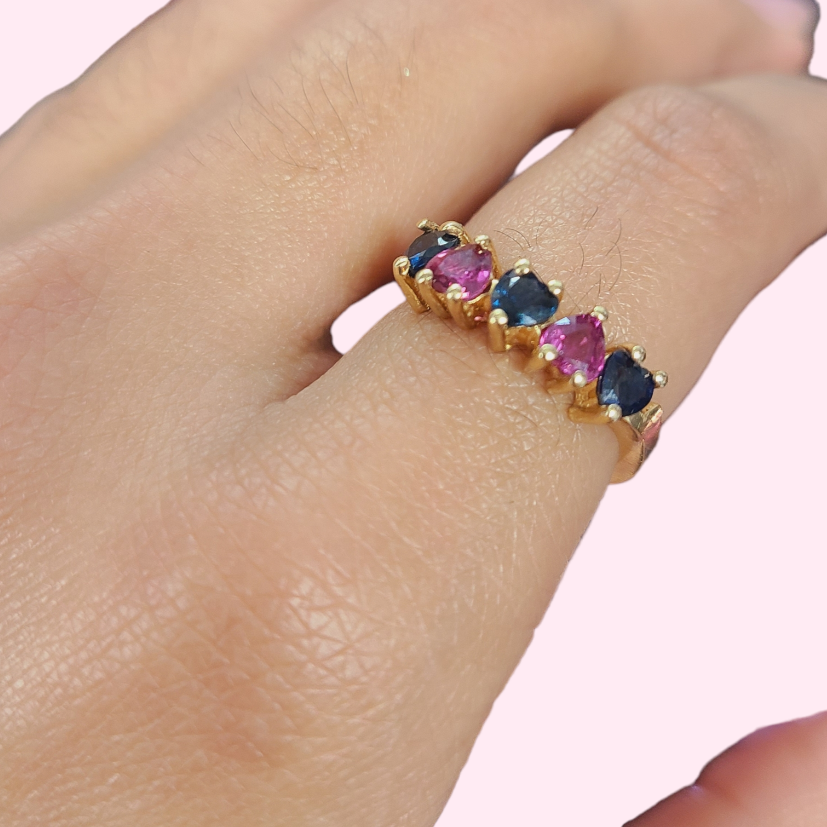 Natural Heart Ruby & Sapphire Yellow Gold Ring Size 5