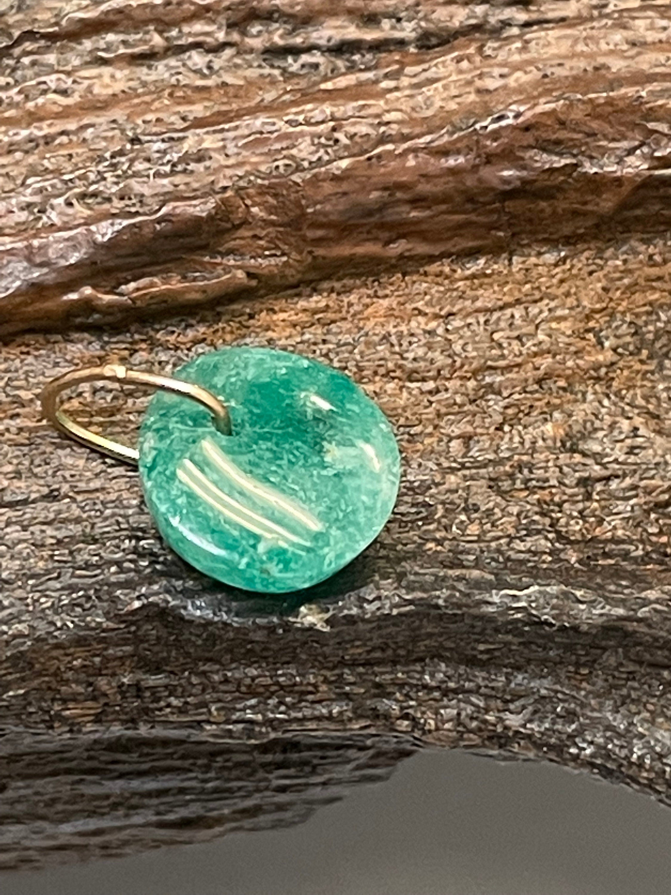 Solid 14K Yellow Gold Natural Emerald Cabochon Pendant Charm 15x11mm