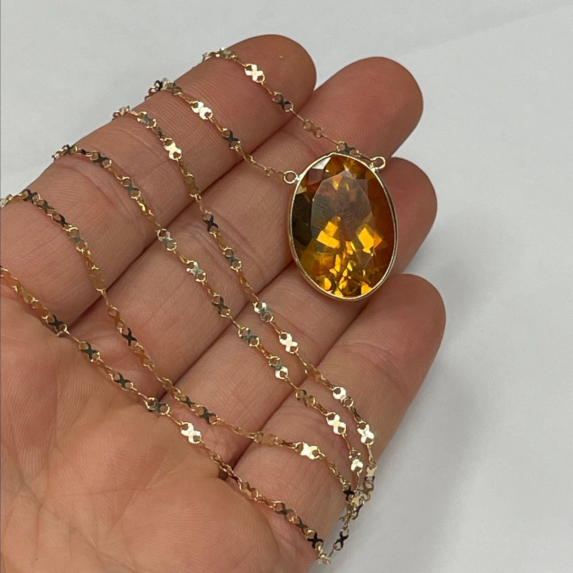 Oval Citrine 20" 14K Yellow Gold Handmade Necklace