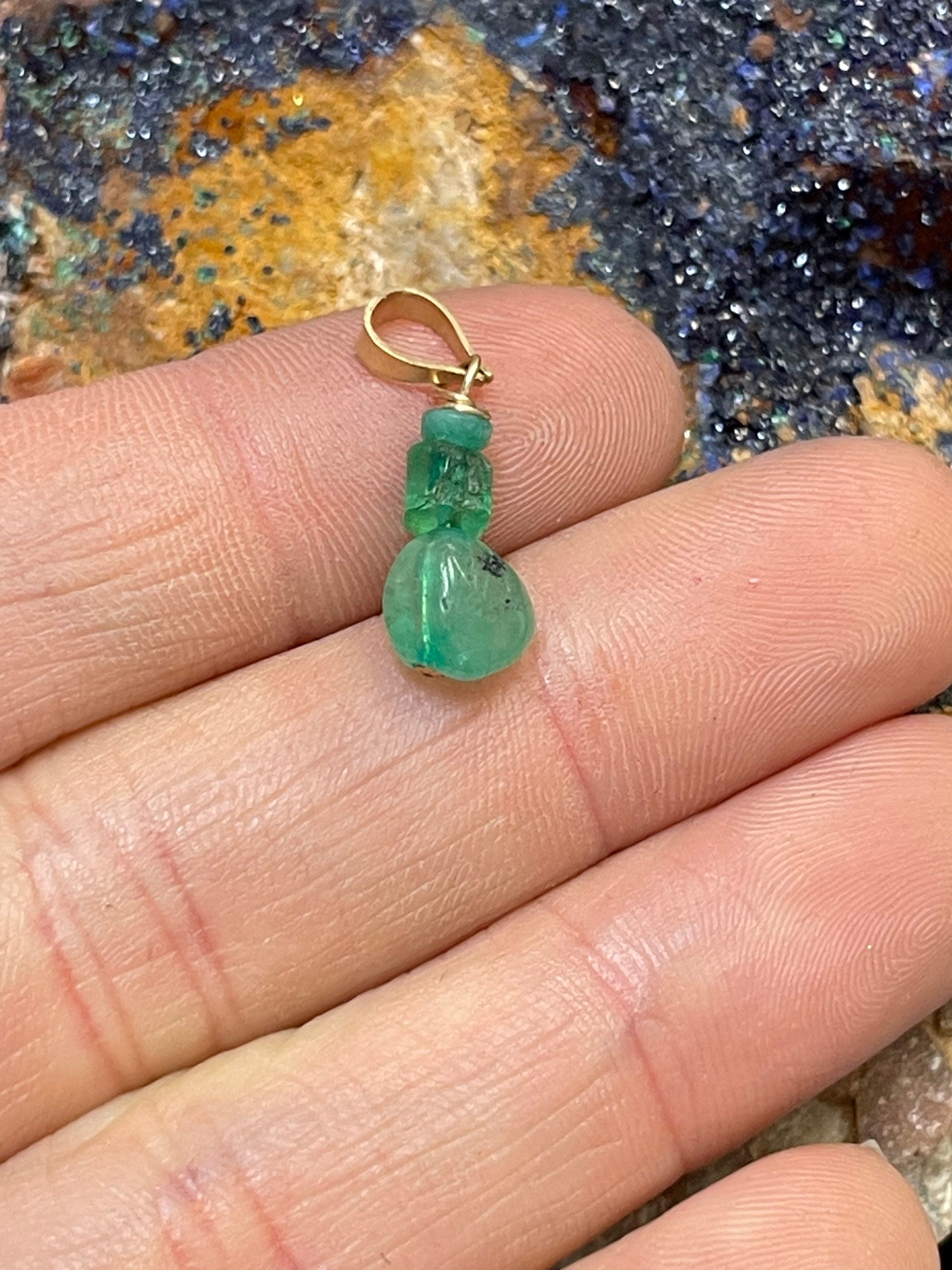 14K Yellow Gold Rough Emerald Bead Pendant OOAK