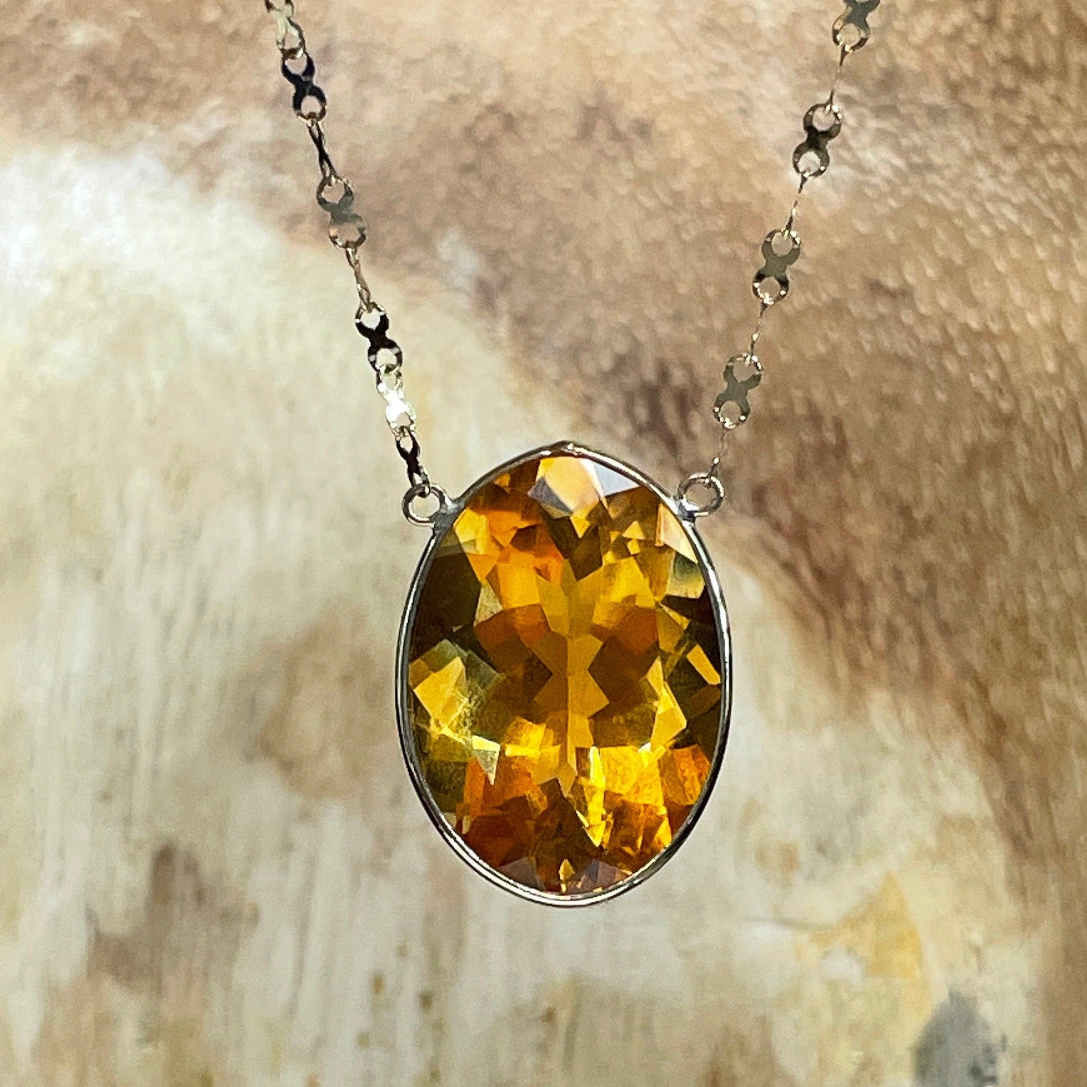 Oval Citrine 20" 14K Yellow Gold Handmade Necklace