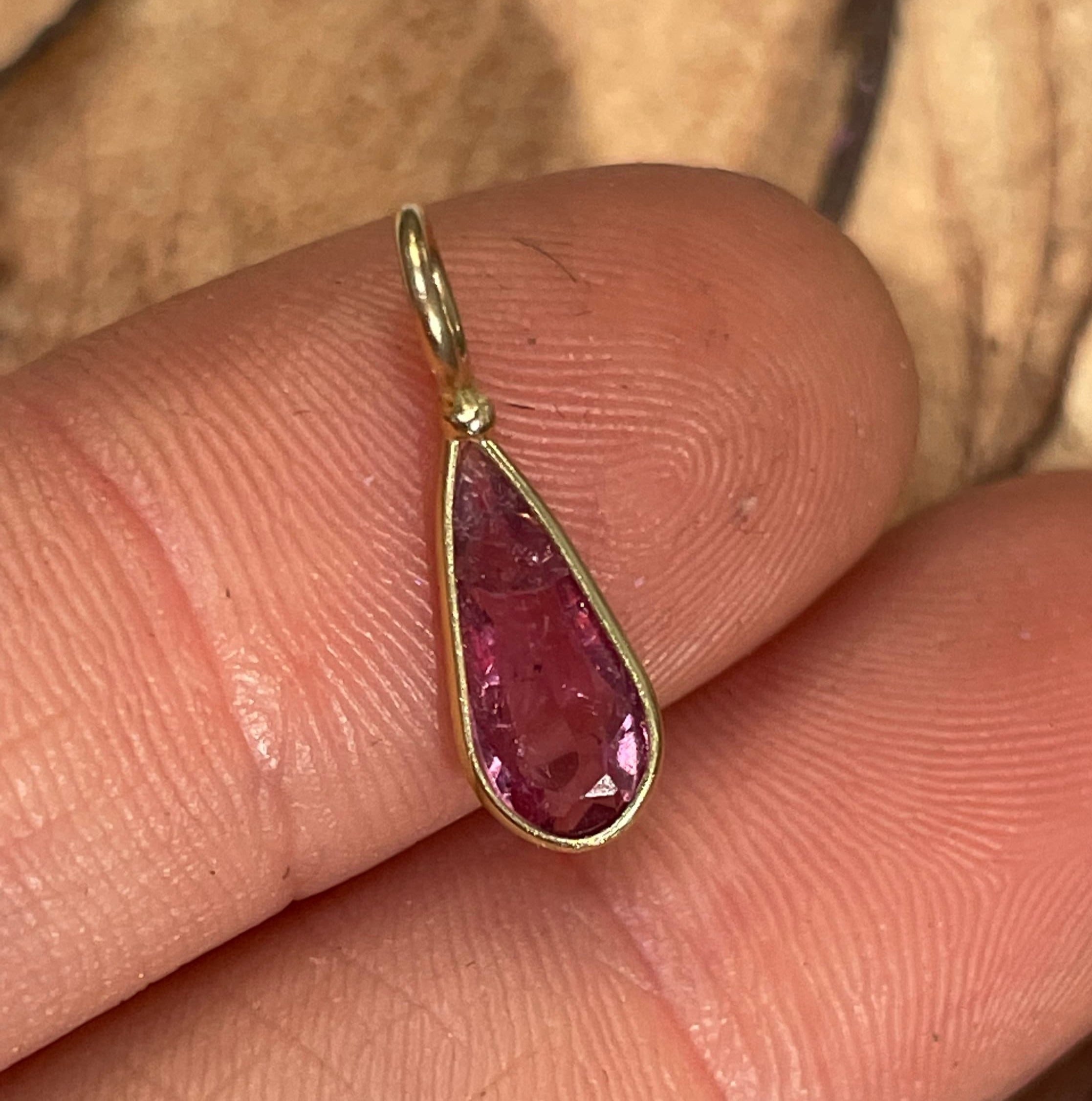 1CT Natural Fuscia Pink Tourmaline Pear Shape in Solid 14K Yellow Gold Pendant Charm 15x6mm