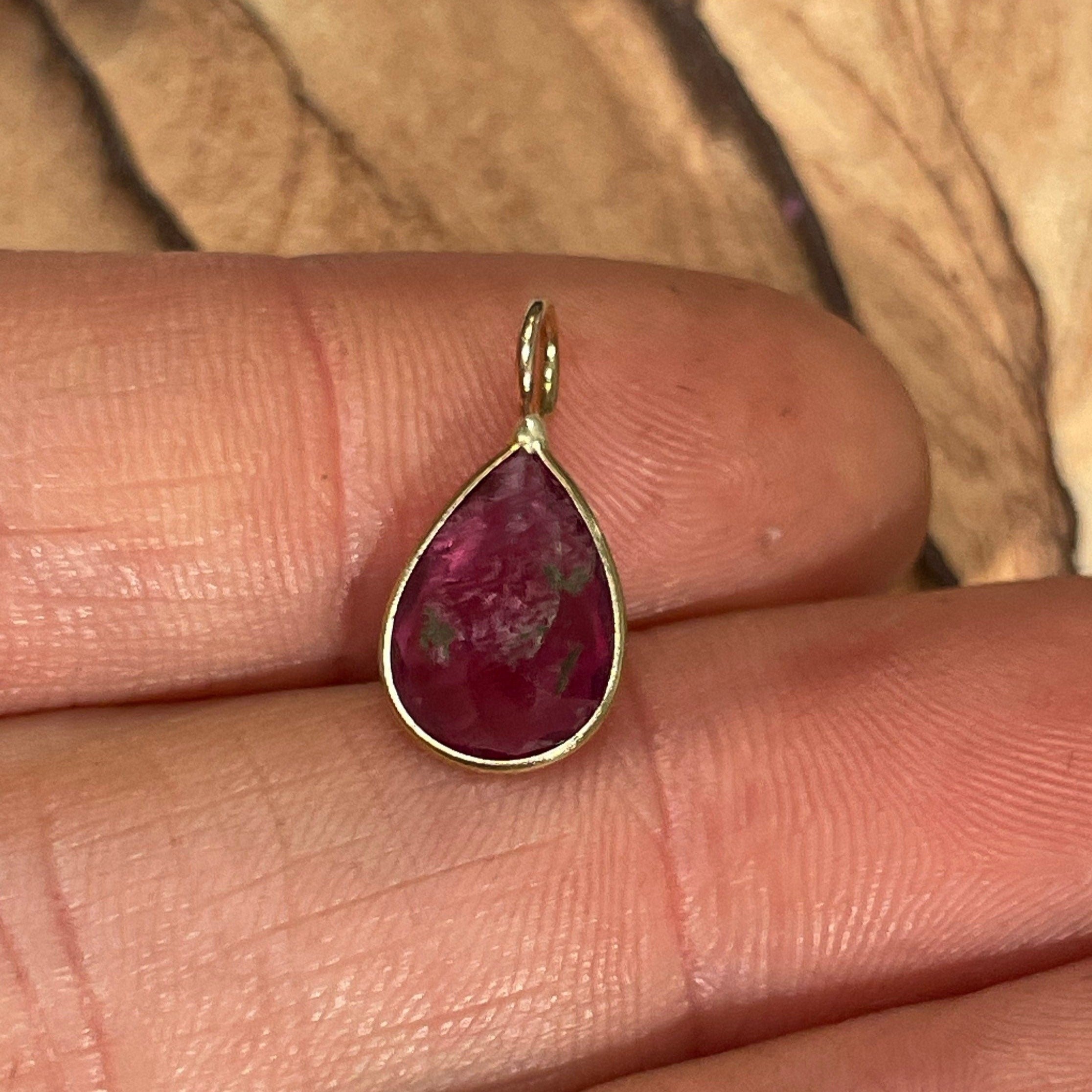 2CT Natural Dusty Fuschia Pink Tourmaline Pear Shape in Solid 14K Yellow Gold Pendant Charm 16x7mm