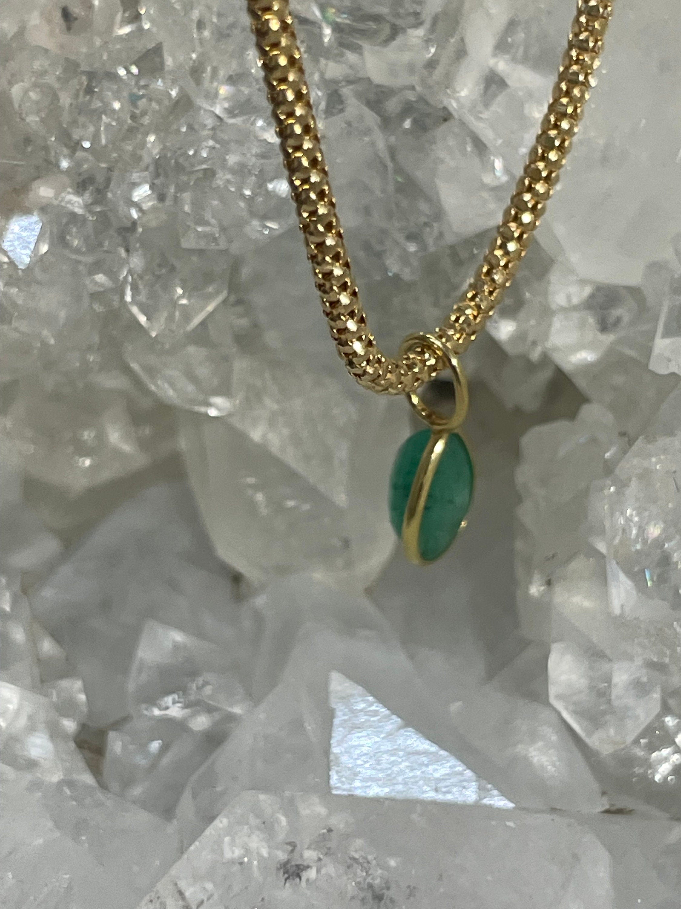 Shimmering! .67CT Natural Colombian Emerald 14K Yellow Gold Bezeled Charm Pendant OOAK 11x4mm