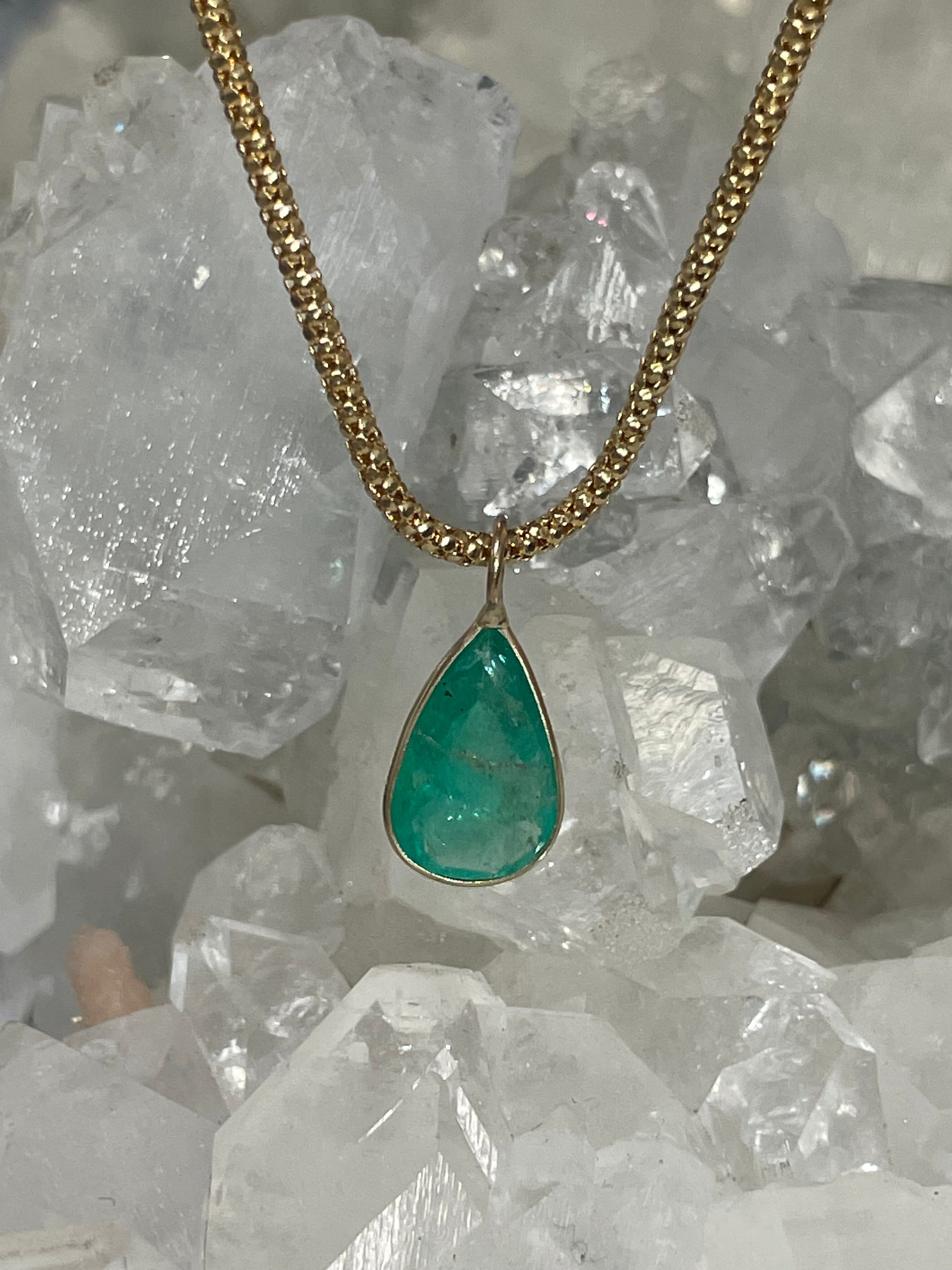 Shimmering! 2.6CT Natural Colombian Emerald 14K Yellow Gold Bezeled Charm Pendant OOAK 17x8mm