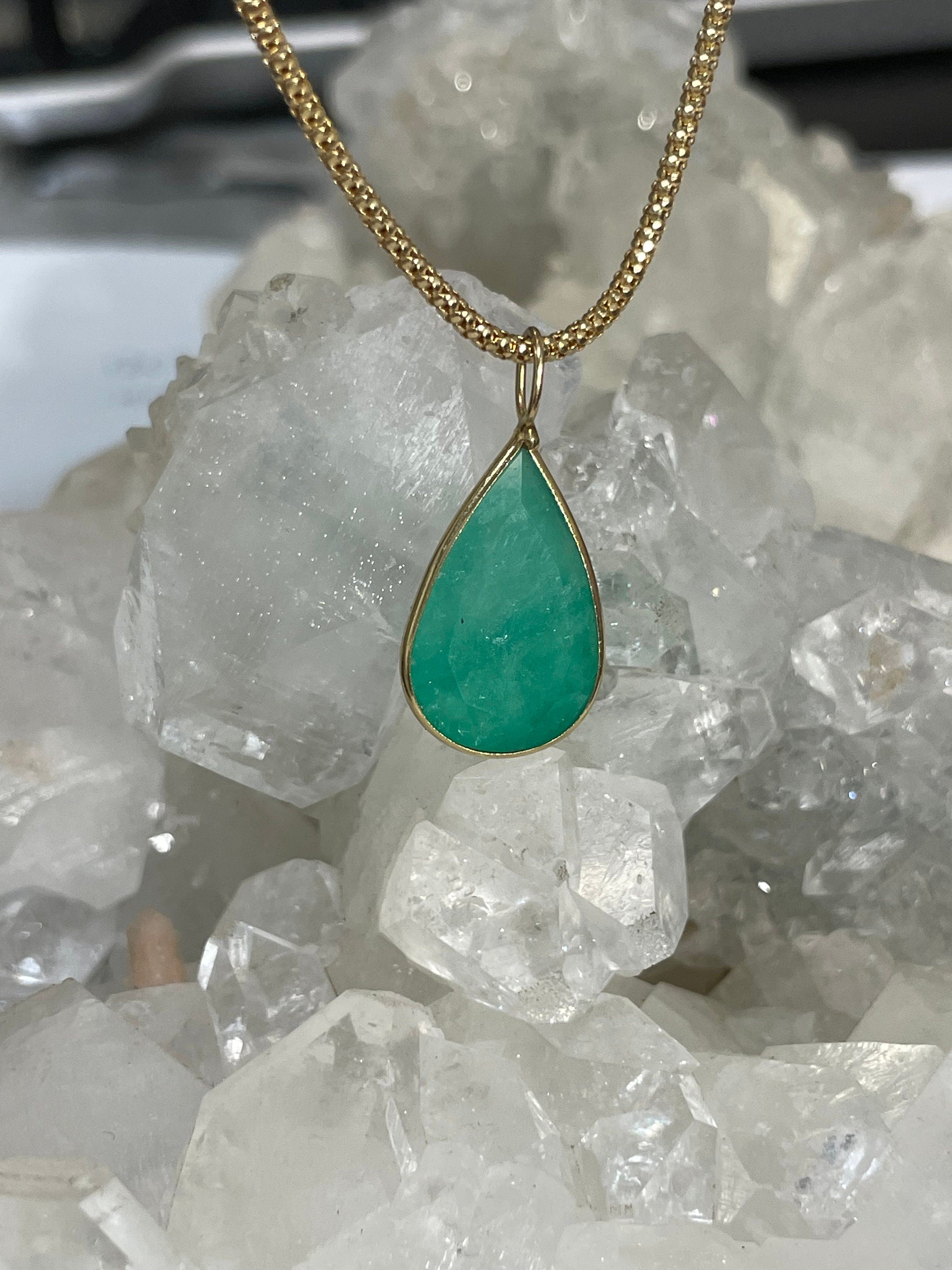 9.3CT Natural Colombian Emerald 14K Yellow Gold Bezeled Charm Pendant 27x13mm
