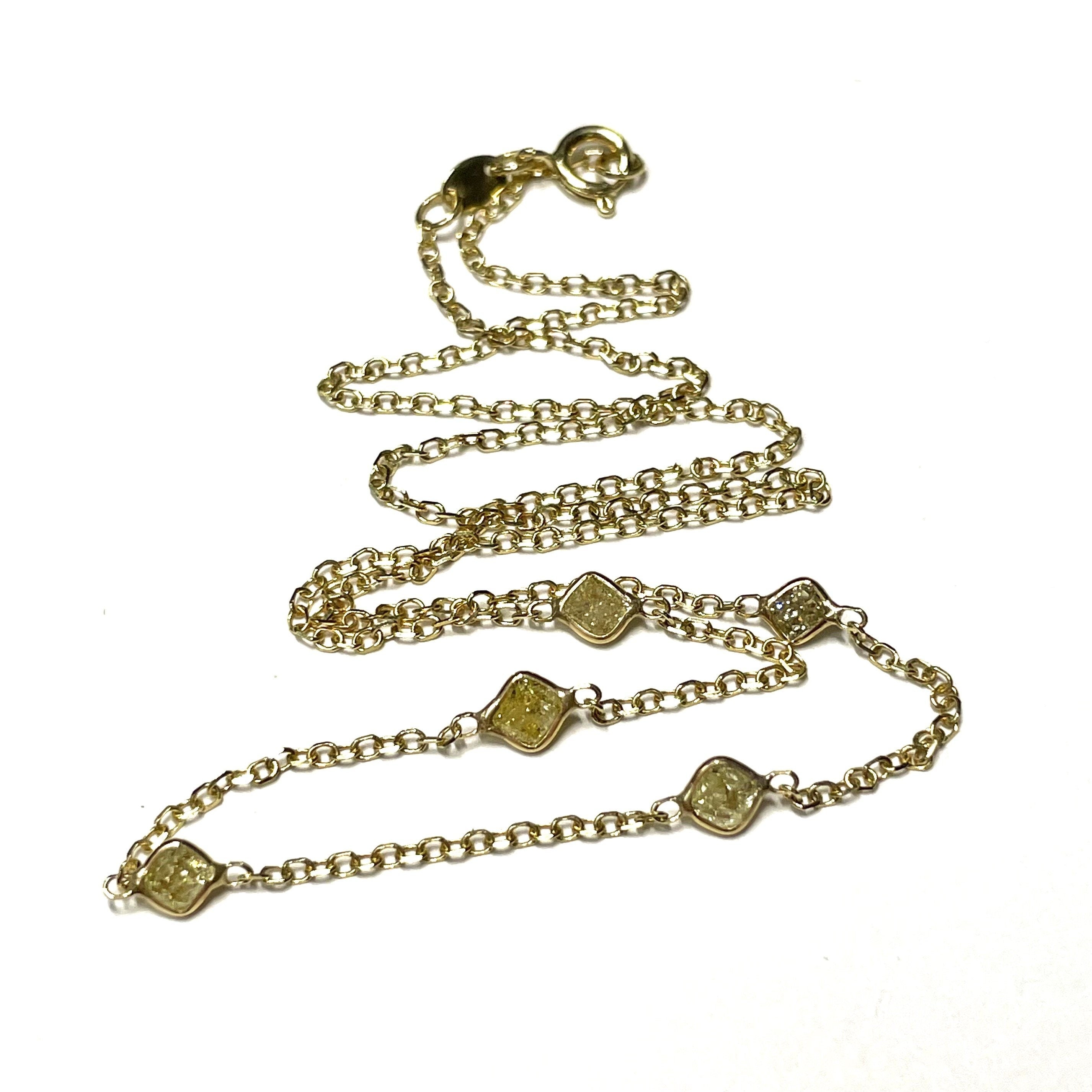 Solid 14k Five Yellow Diamond Necklace
