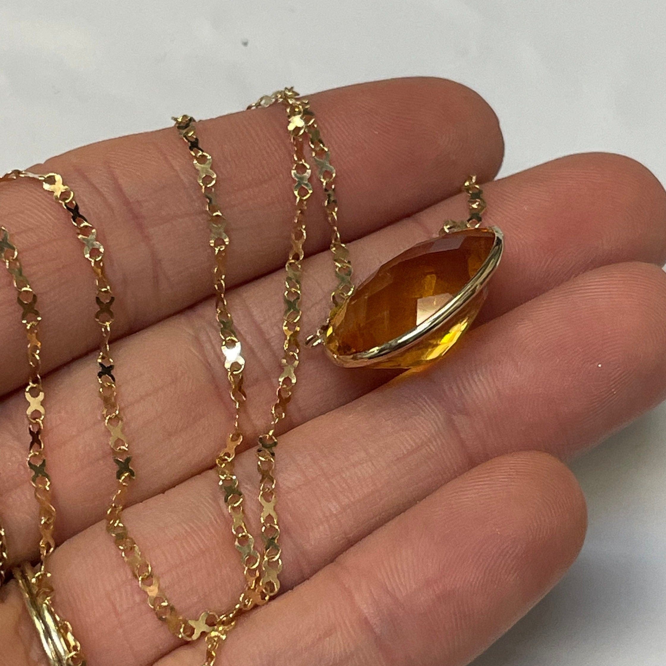 12CT Oval Citrine 16" 14K Yellow Gold Handmade Necklace