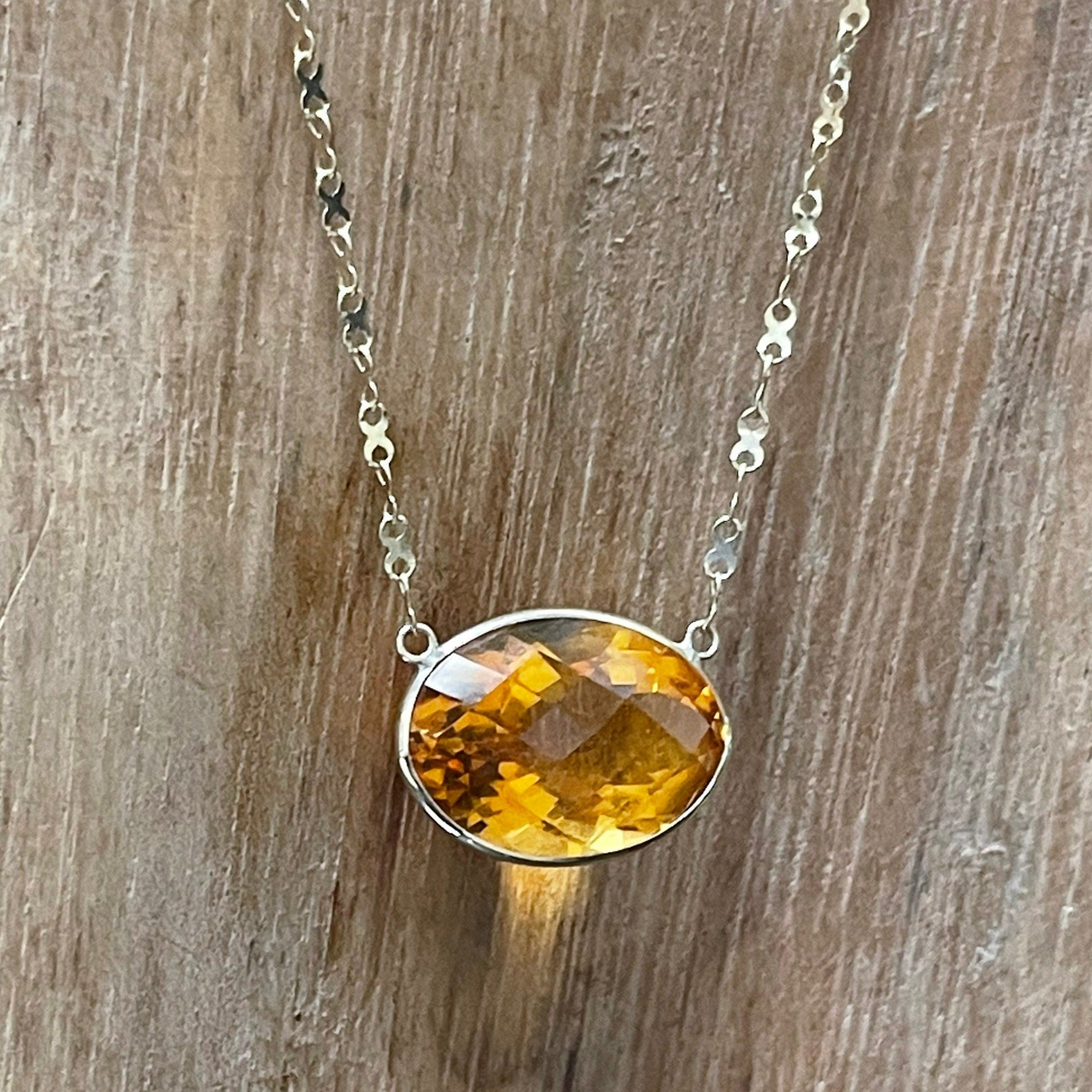 12CT Oval Citrine 16" 14K Yellow Gold Handmade Necklace