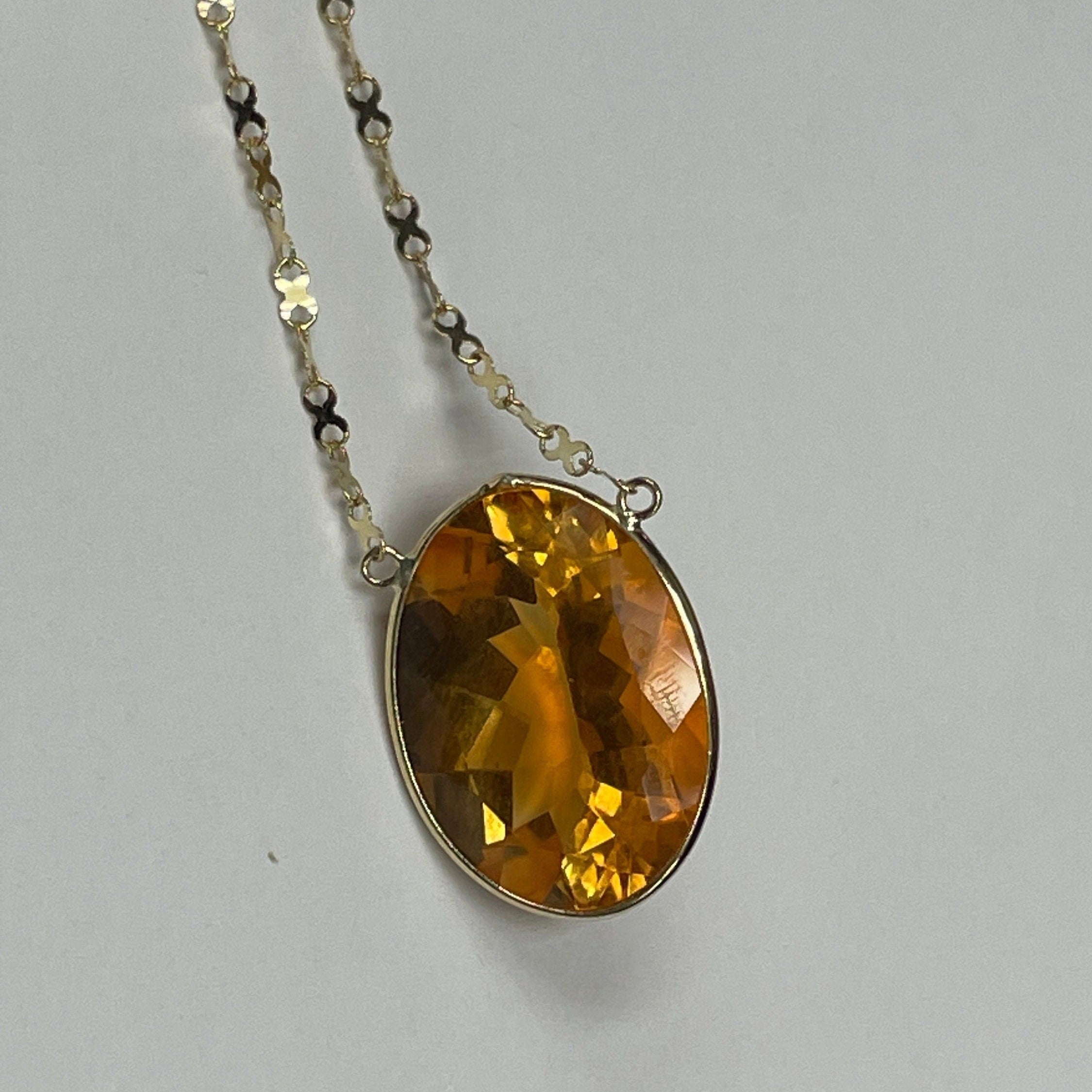 Oval Citrine 20" 14K Yellow Gold Handmade Necklace