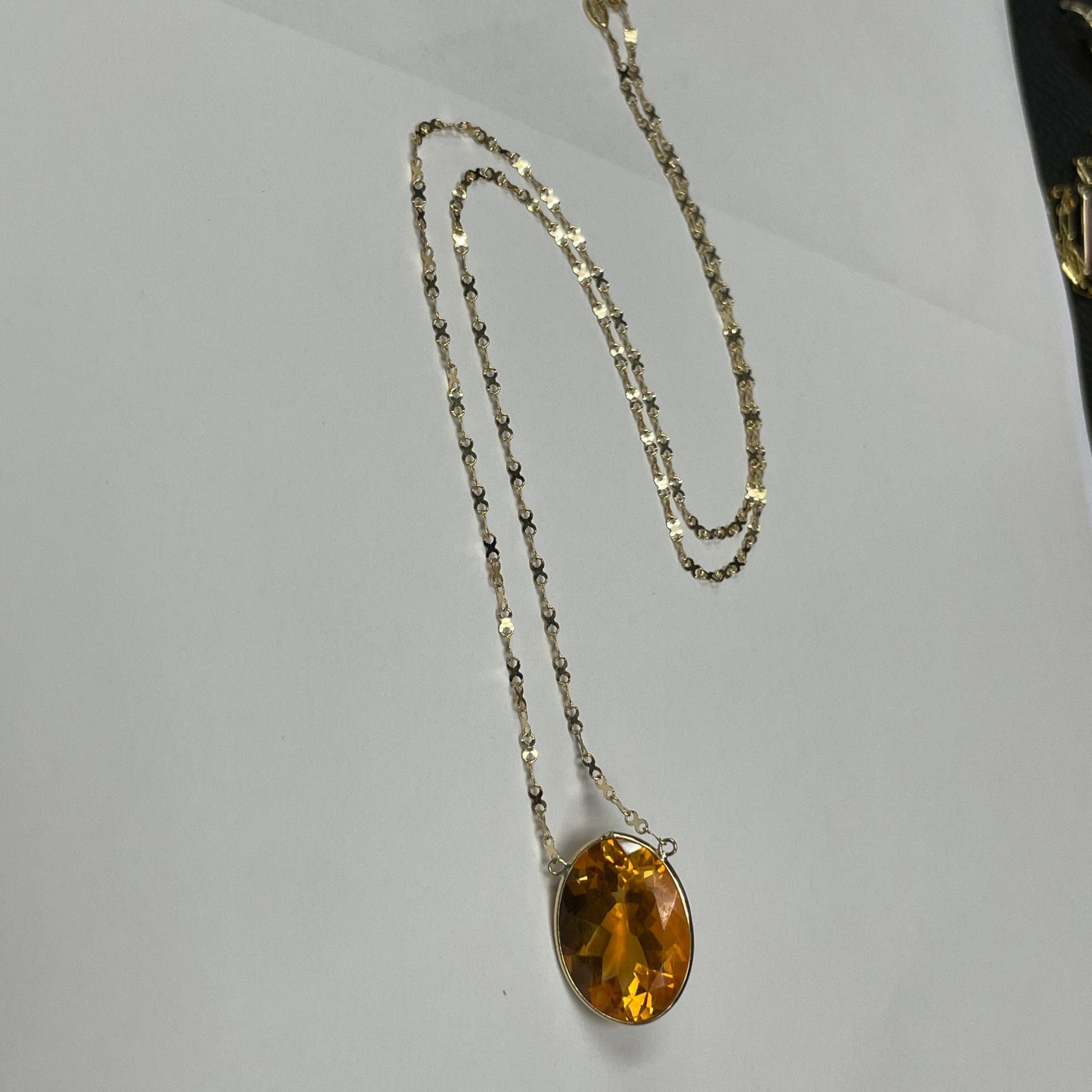 Oval Citrine 20" 14K Yellow Gold Handmade Necklace