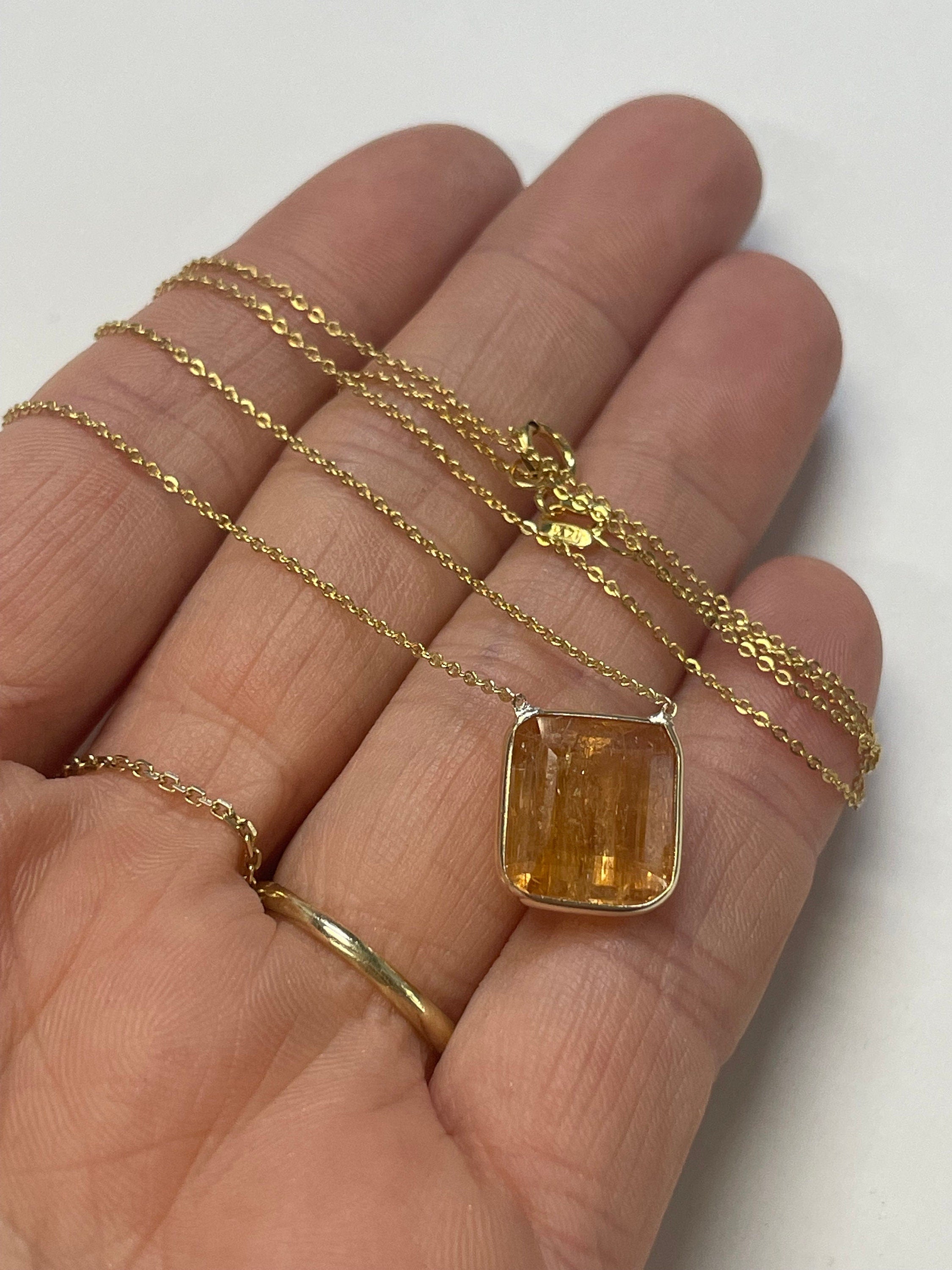 Brilliant 6CT Peachy Imperial Topaz 14K Yellow Gold Necklace 16-18"