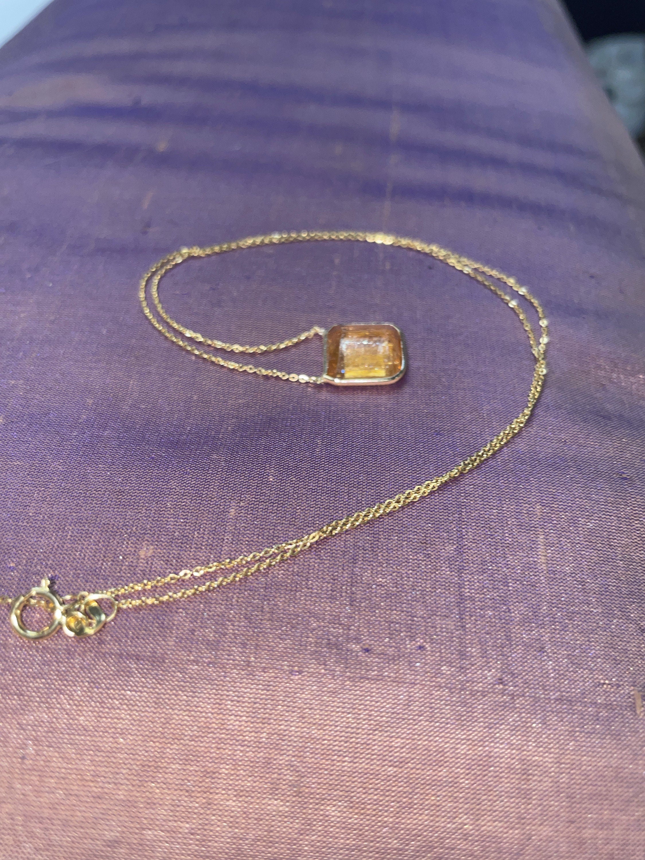 Brilliant 6CT Peachy Imperial Topaz 14K Yellow Gold Necklace 16-18"