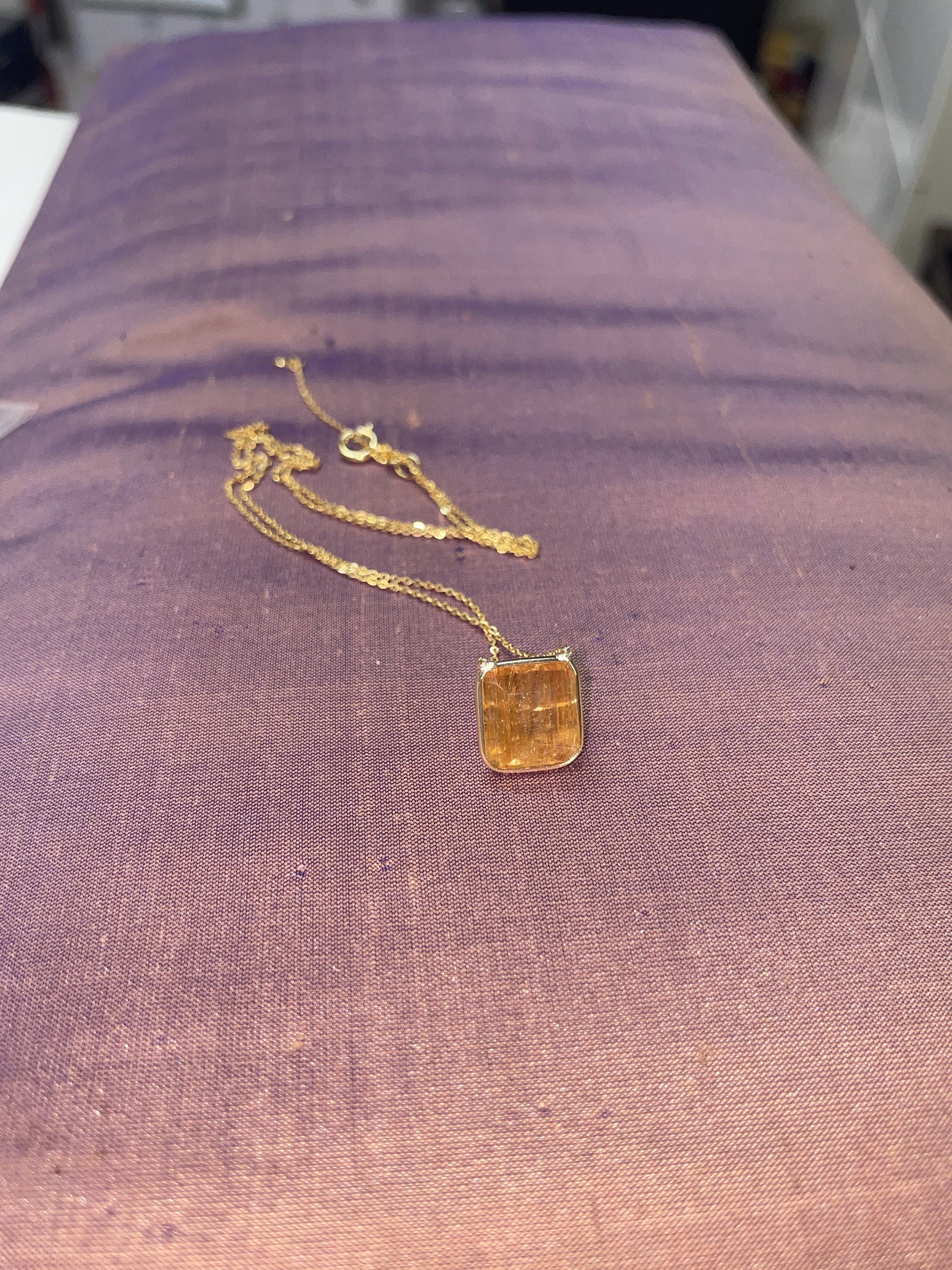 Brilliant 6CT Peachy Imperial Topaz 14K Yellow Gold Necklace 16-18"