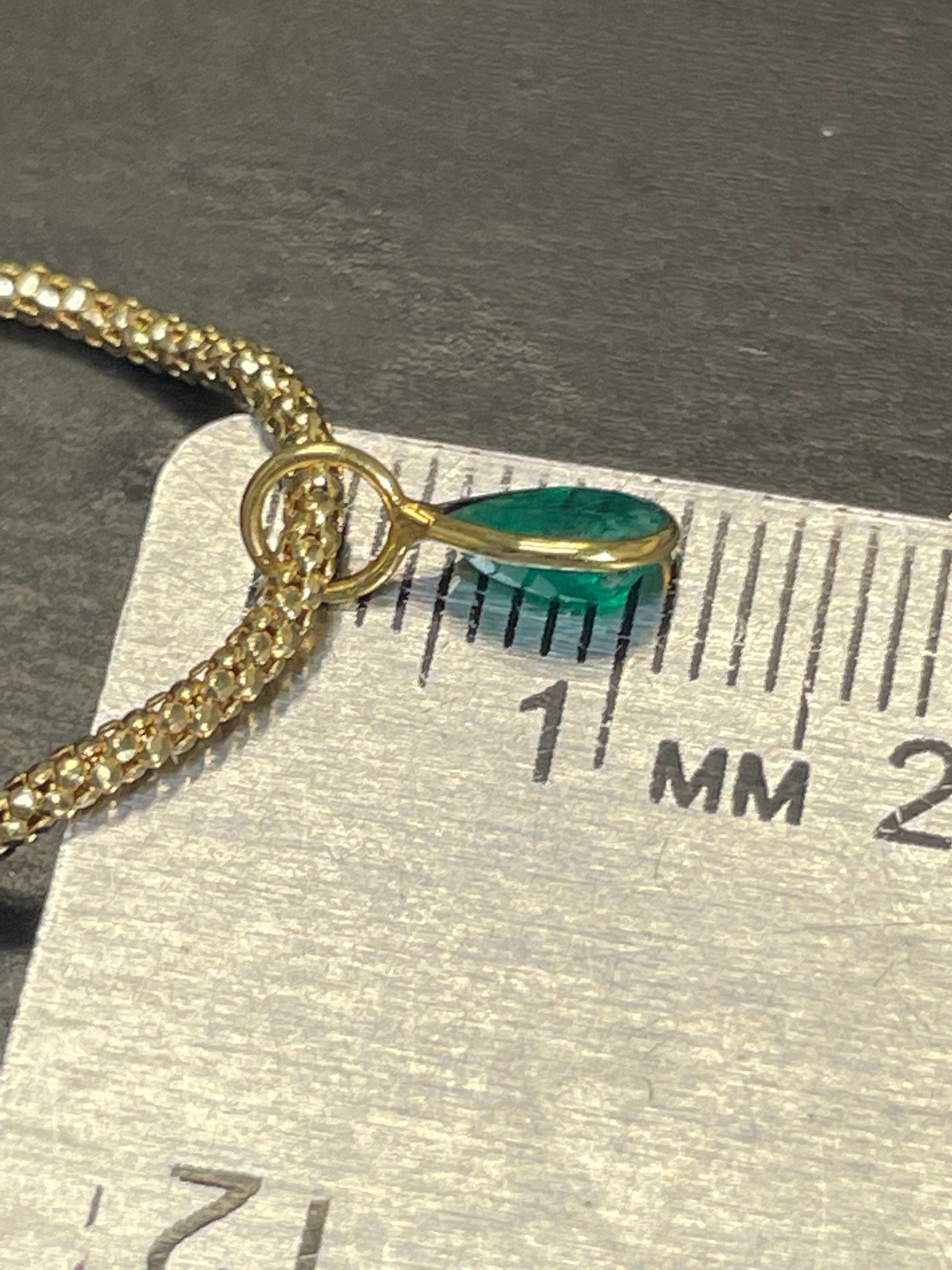 Shimmering! .47CT Natural Colombian Emerald 14K Yellow Gold Bezeled Charm Pendant 11x4mm