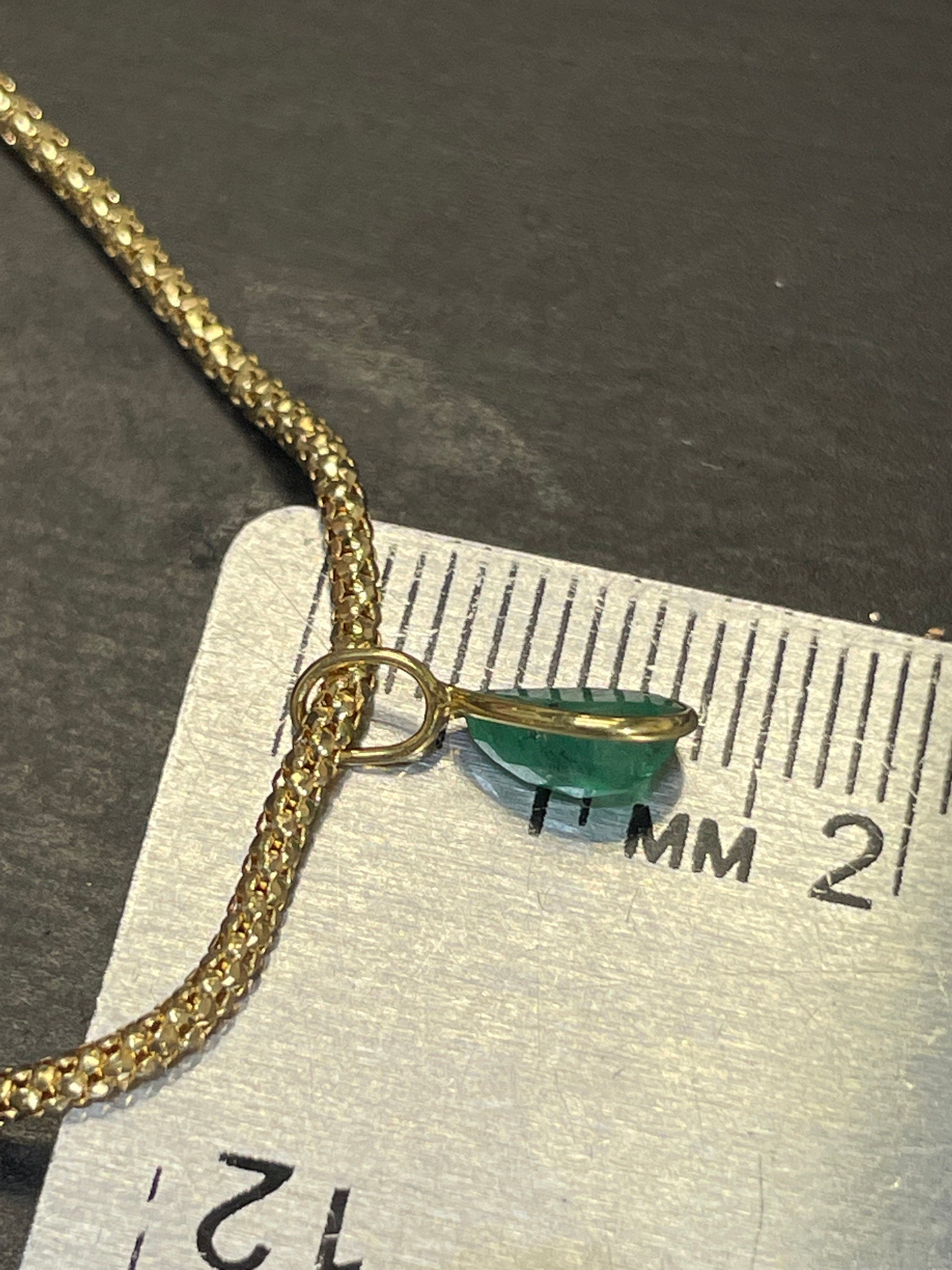 Shimmering! .67CT Natural Colombian Emerald 14K Yellow Gold Bezeled Charm Pendant OOAK 11x4mm
