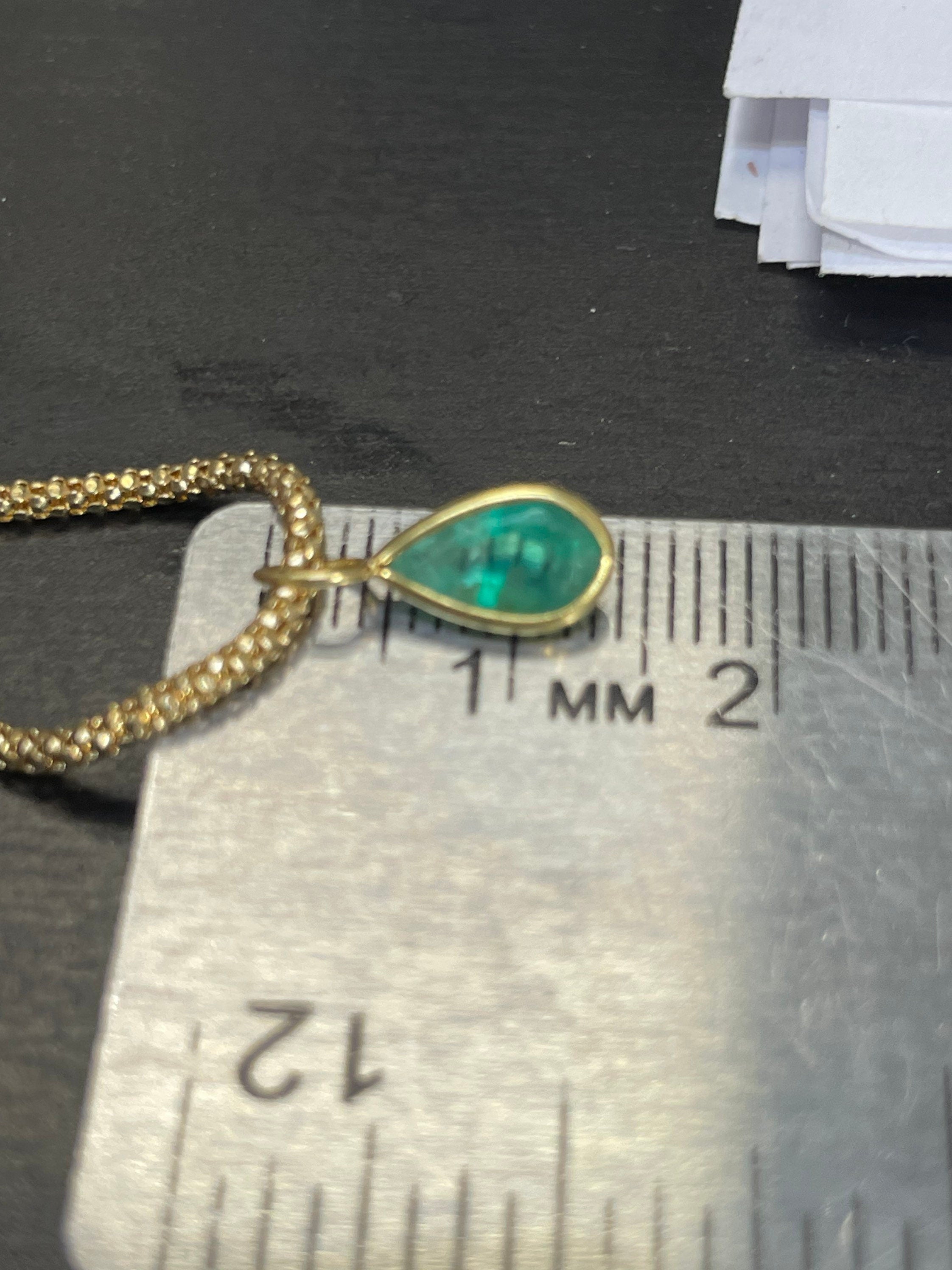 Shimmering! .90CT Natural Colombian Emerald 14K Yellow Gold Bezeled Charm Pendant OOAK 15X5mm