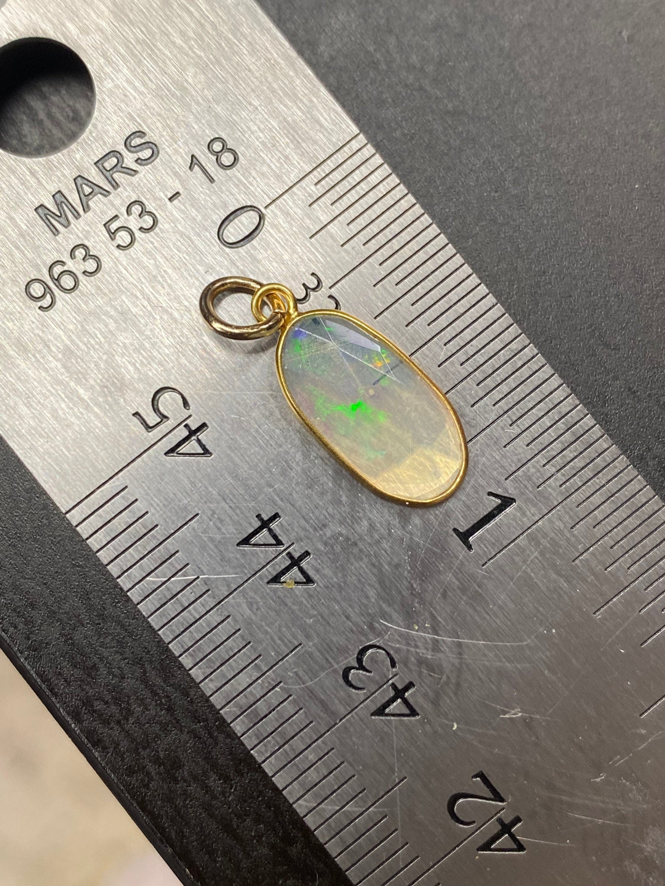 Opal Bezeled in Solid 14K Yellow Gold Pendant Charm 20x8mm