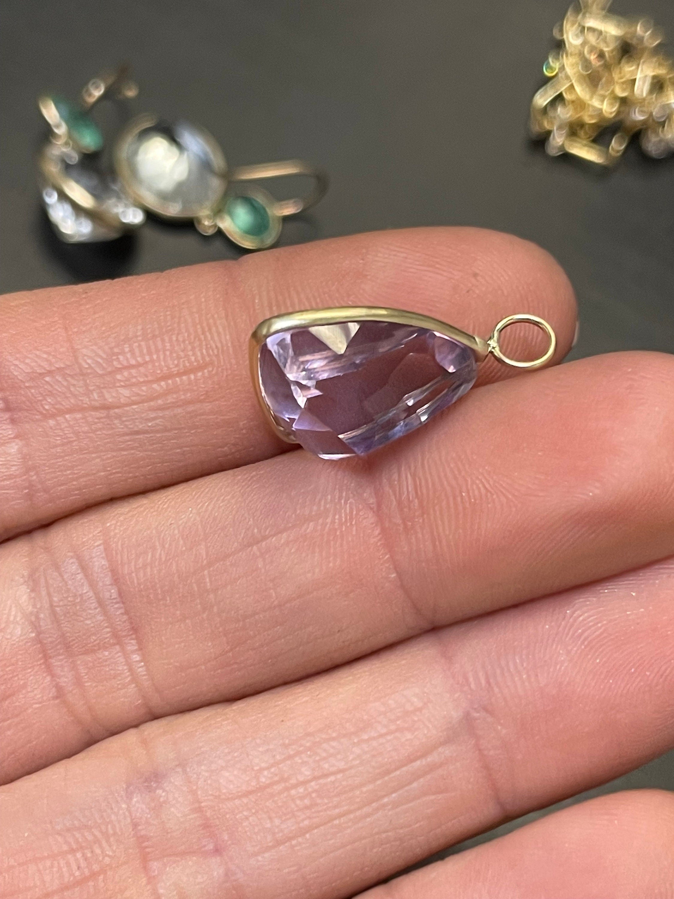 7.8CT Natural Purple Amethyst Gem Charm in Solid 14K Yellow Gold 20x14mm