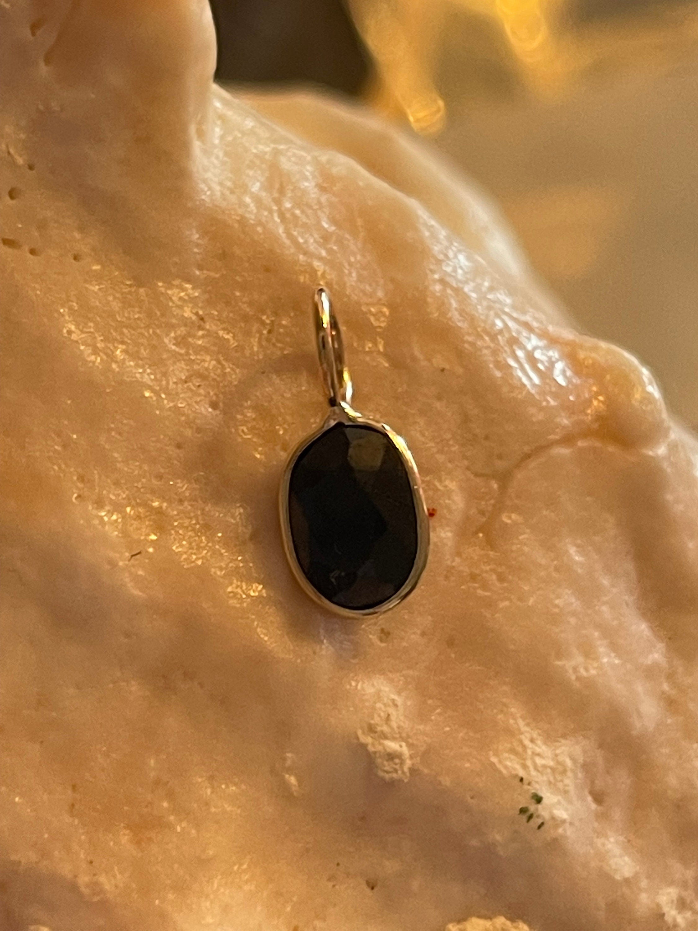 Natural Round Dark Blue Sapphire 1CT  14K Yellow Gold Bezeled Charm Pendant for Necklace 14x6mm