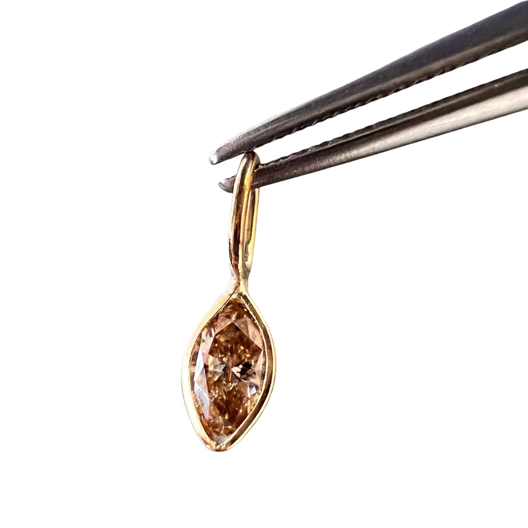 .15CT Natural Champagne Marquise Diamond 14K Yellow Gold Pendant Charm 12x3.5mm