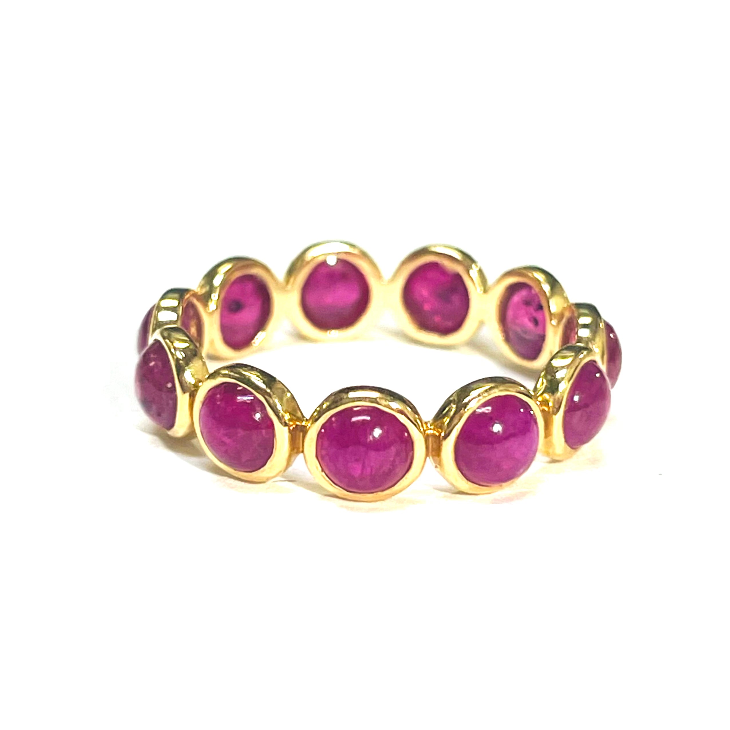 18K Yellow Gold Natural Round Cabochon Ruby Eternity Ring Size 5.75