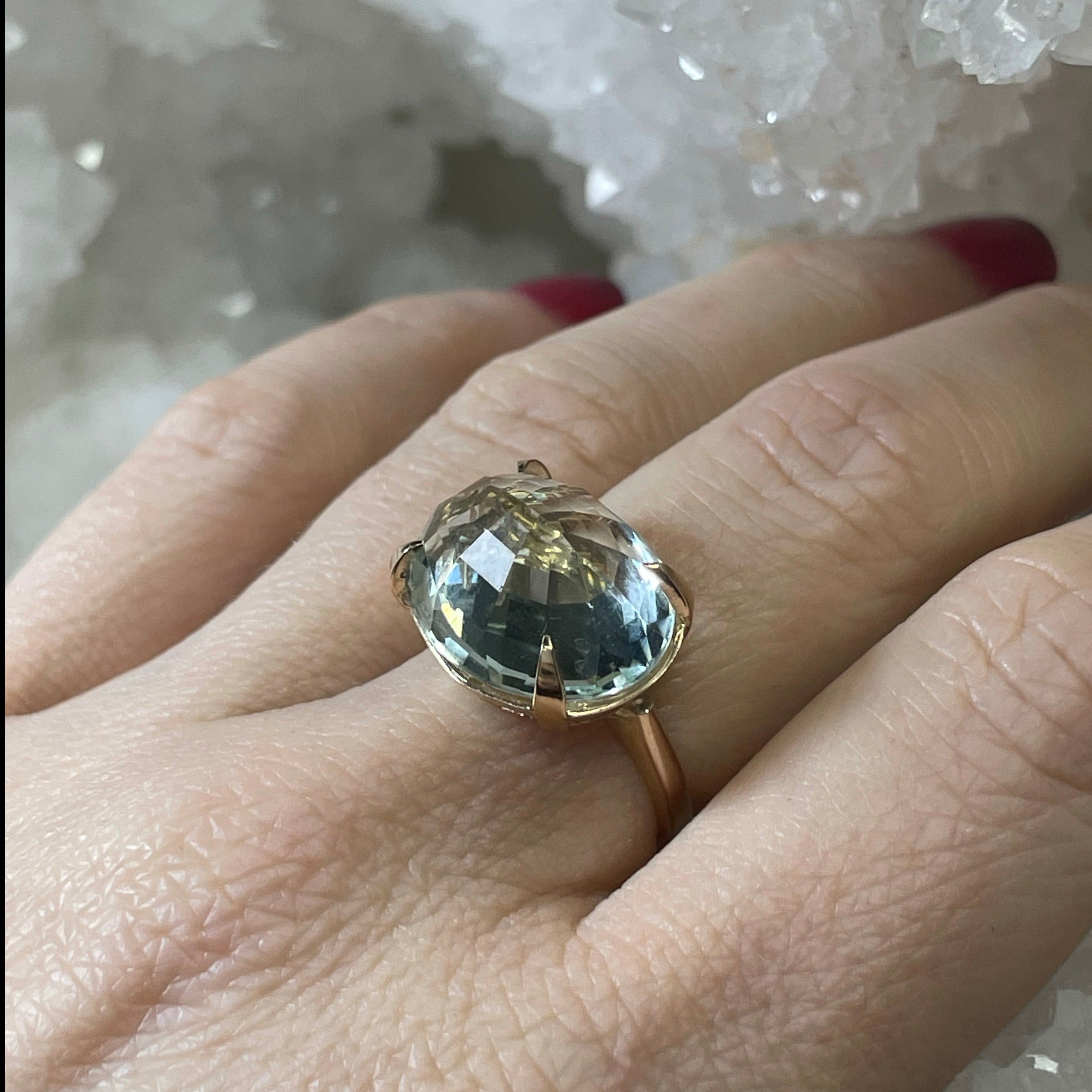 11CT Natural Aquamarine Ring 14K Yellow Gold Size 5.25