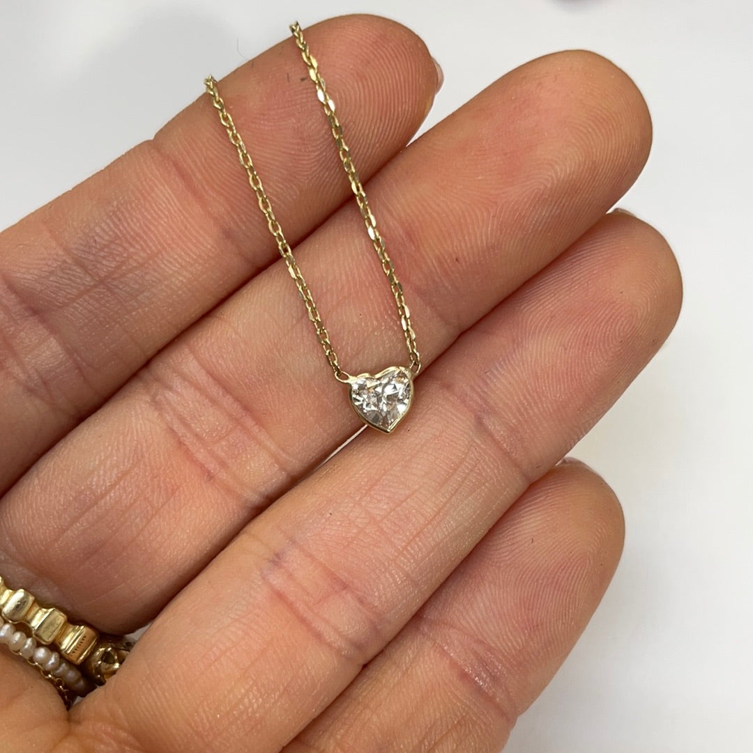 .67CT Diamond Heart Solitaire 16" 14K Yellow Gold Necklace