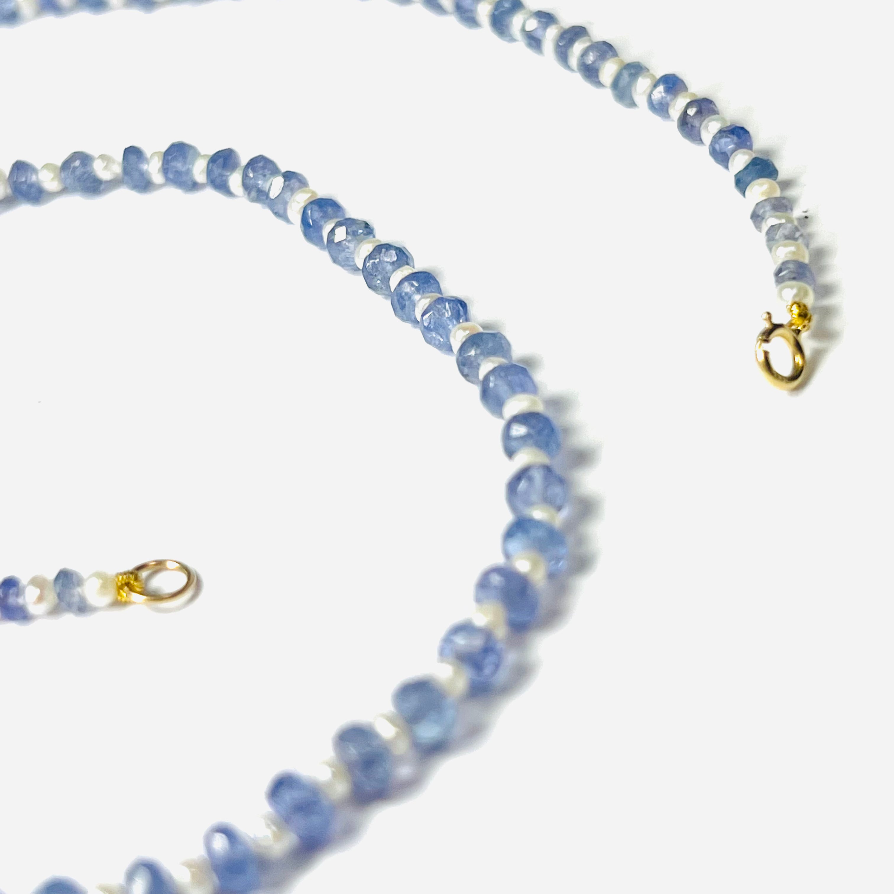 Briolette Tanzanite & Seed Pearl Beads 18" 14K Yellow Gold Necklace