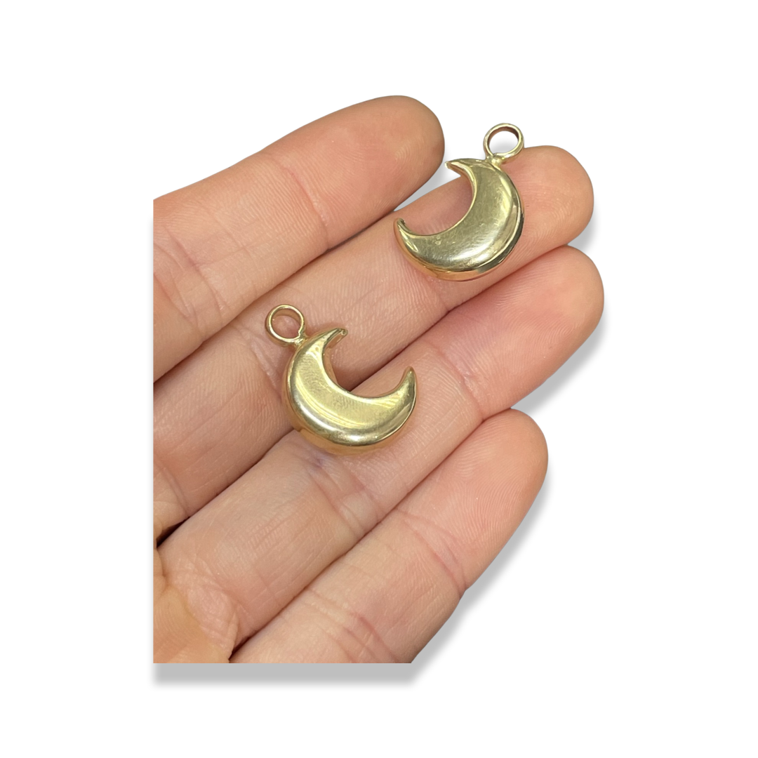 14K Yellow Gold Puffy Moon Earring Charms