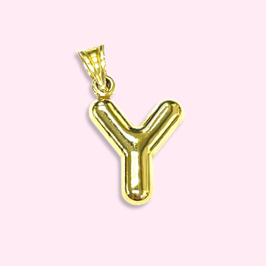 Initial Y Puffy  Balloon Letter 10K Yellow Gold Pendant