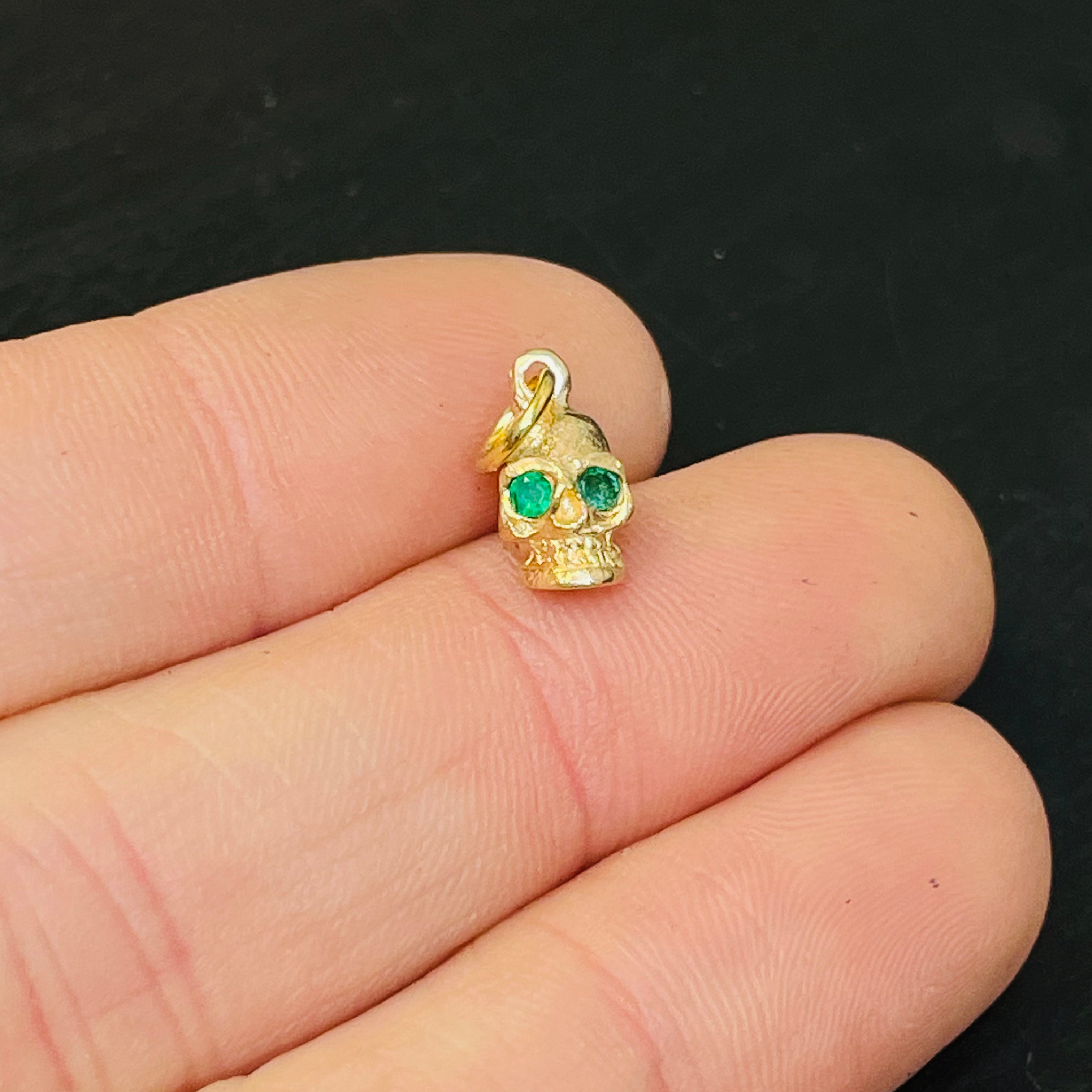 Solid 18K Small Emerald Skull Charm